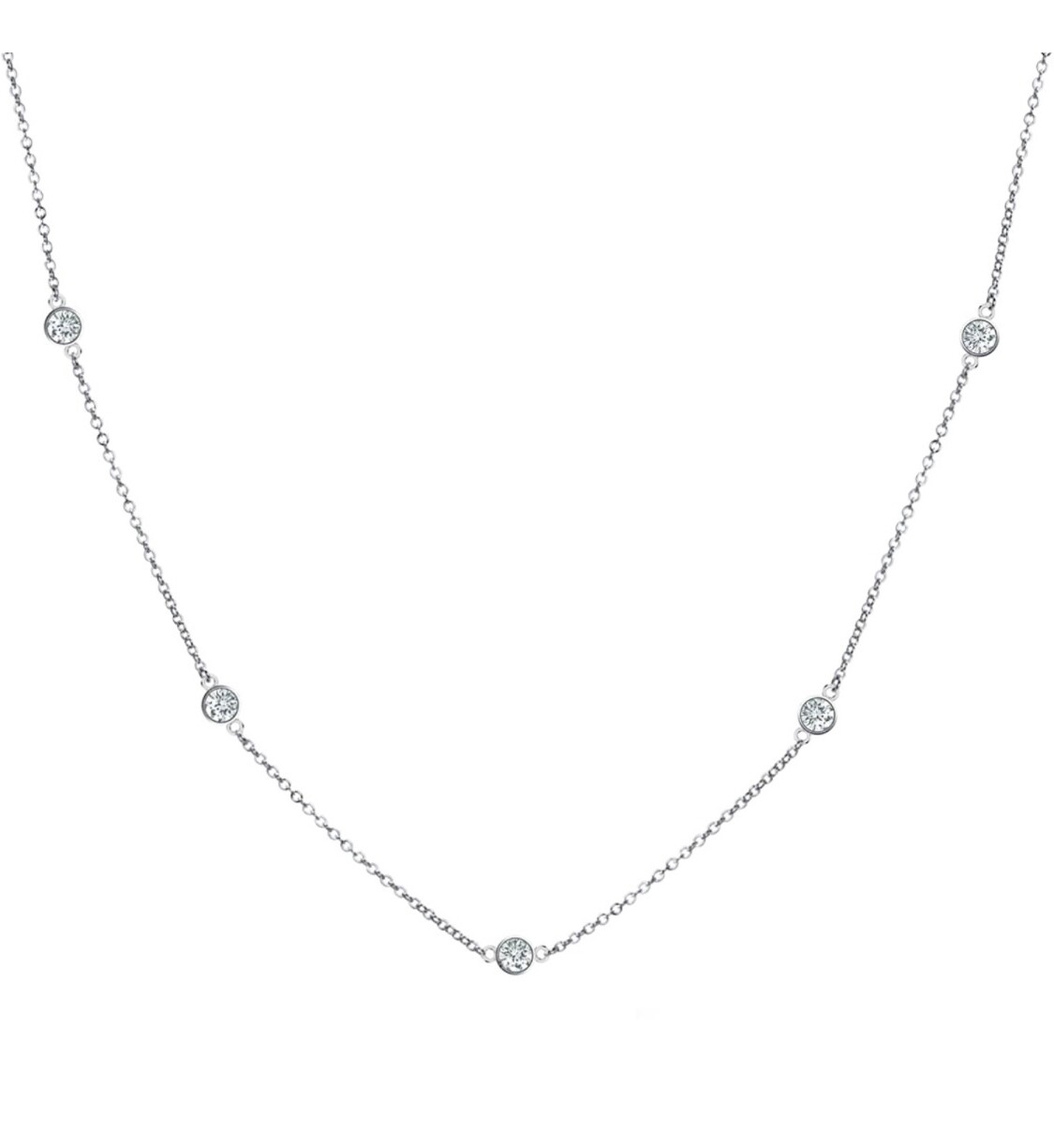 925 Solid Sterling Silver Round CZ Crystal Station Necklace Cable Chain 6 Sizes 925 Solid Sterling Silver Round CZ Crystal Station Necklace Cable Chain 6 Sizes