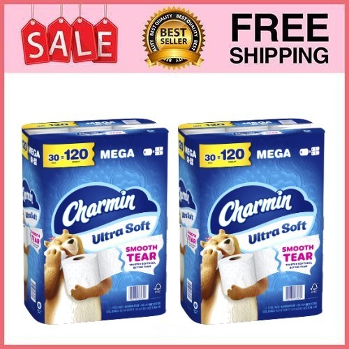 2 Pack Charmin Ultra Soft Toilet Paper, 30 Mega Rolls, 2-Ply Bath Tissue
