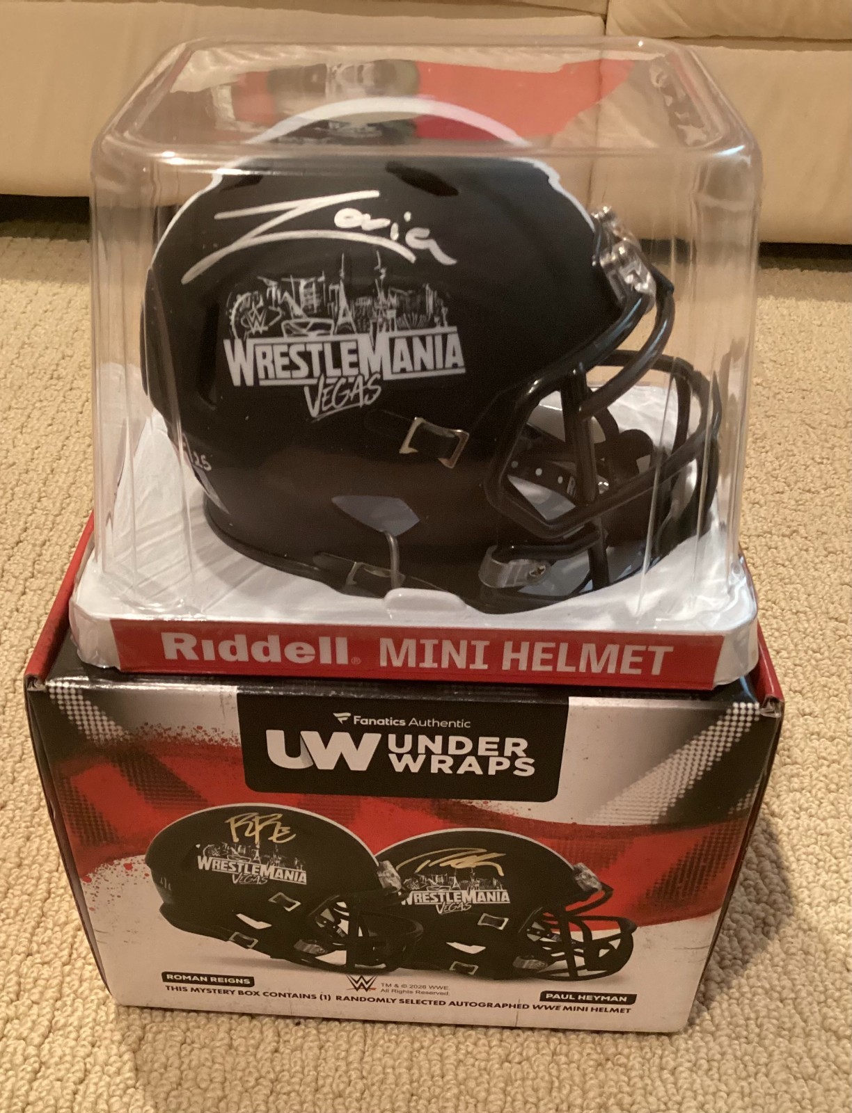 Under Wraps Fanatics Wrestlemania WWE Vegas Riddell Mini Helmet Zaria Auto /25