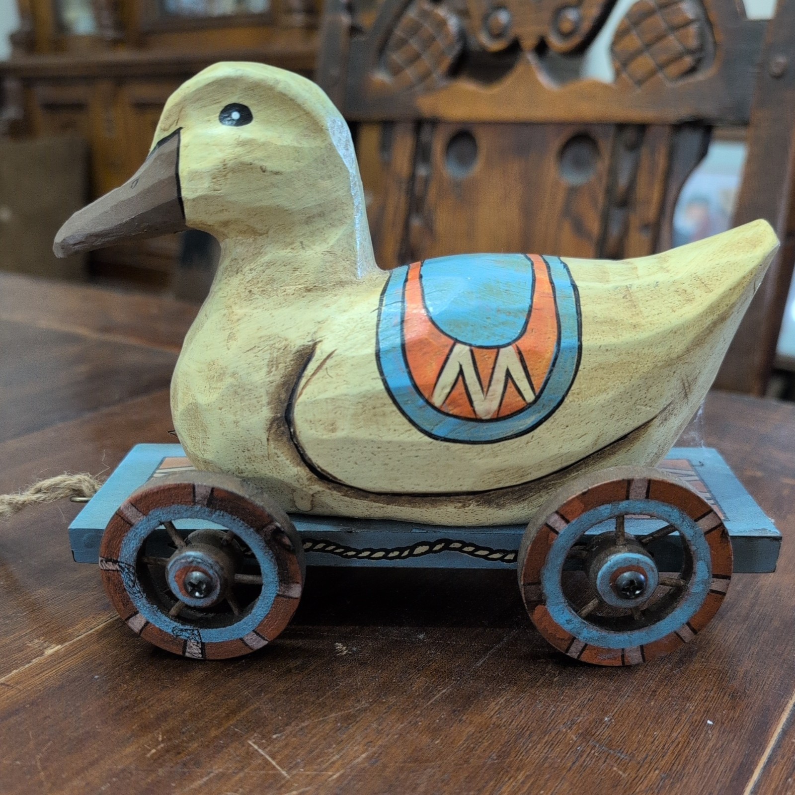 Wood Duck Pull Toy ABC Distributing On Wheels Collectible Wooden 7