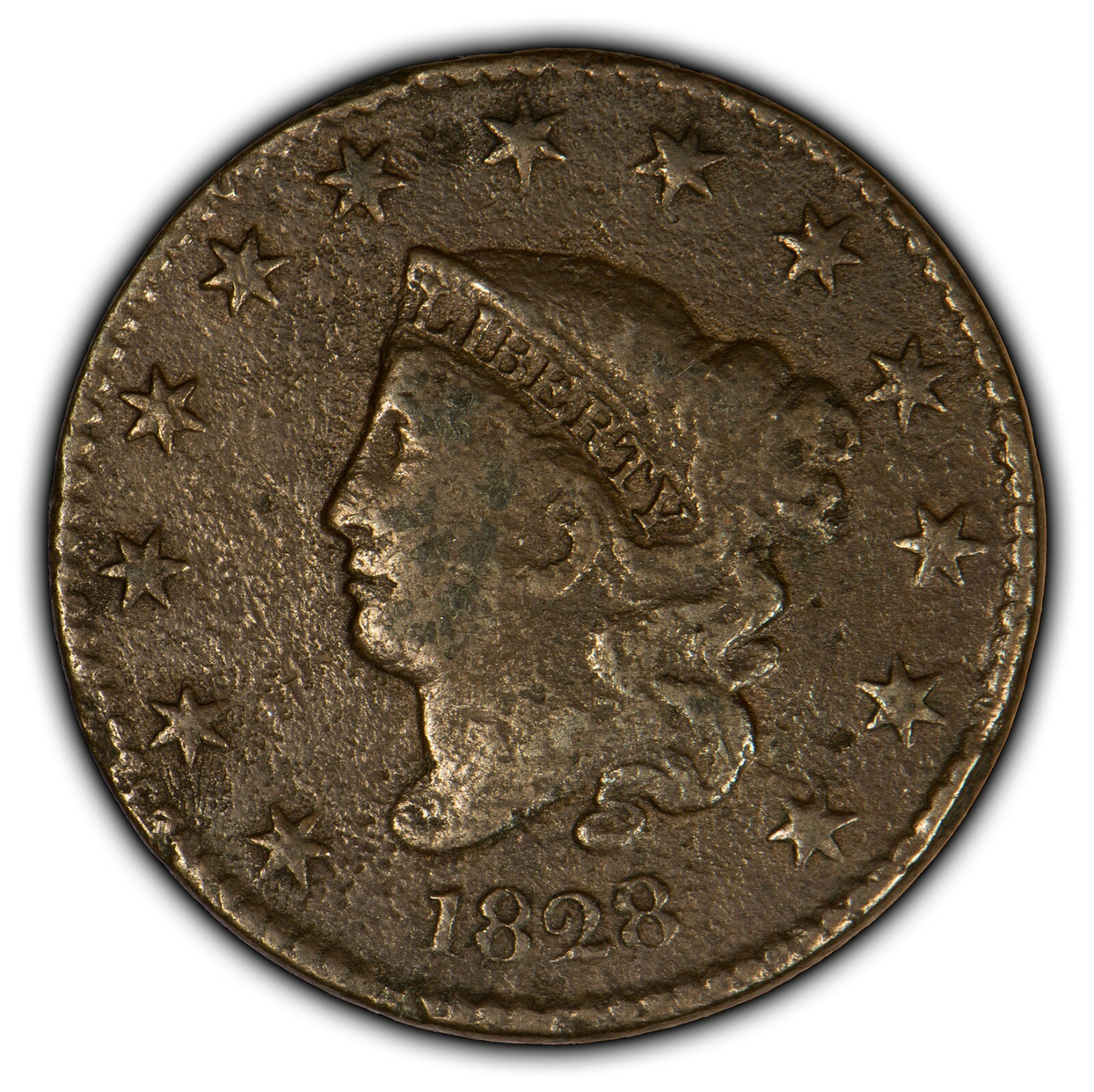 1828 1c Coronet Head Large Cent - Mint Error: 90 Rotated Die - Y2384