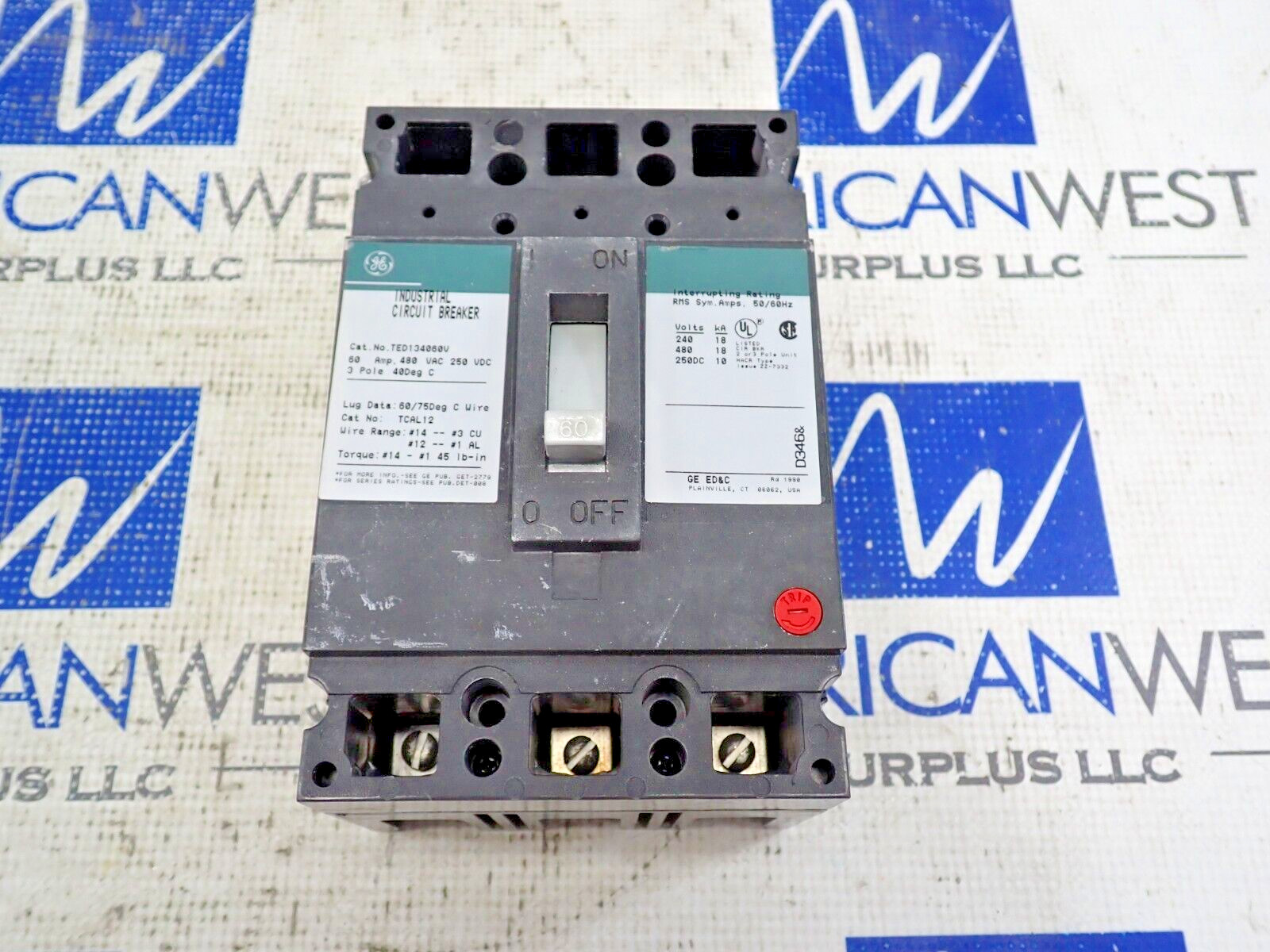 GE TED134060V 60 Amp 3 Pole 480V TED Green Circuit Breaker Tested