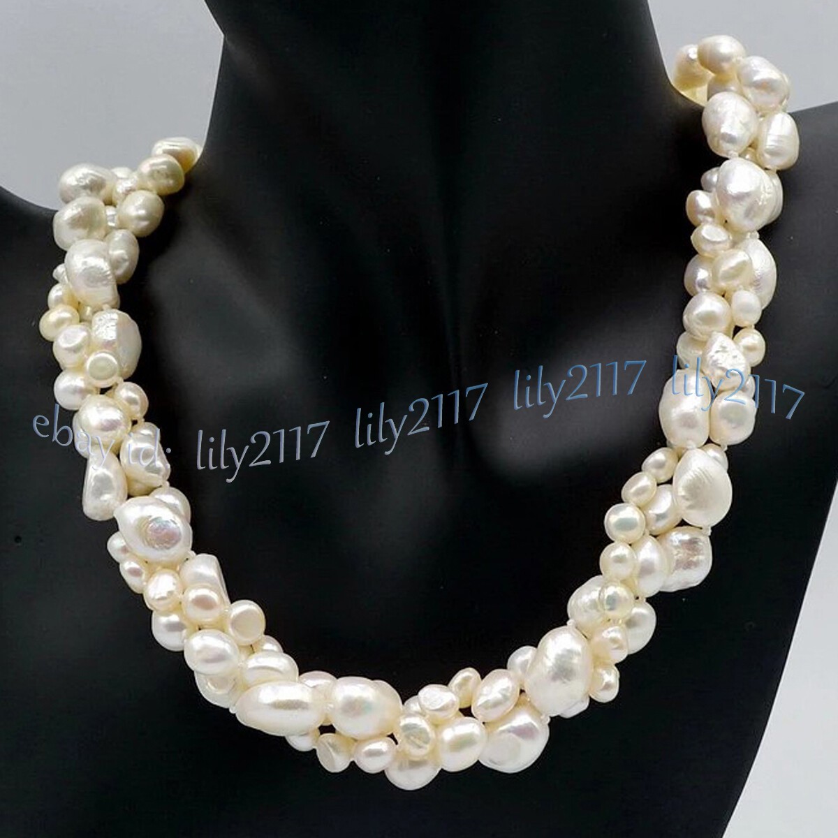 3 Rows Genuine Natural White Freshwater Baroque Pearl Beads Necklace 18'' 7-11mm