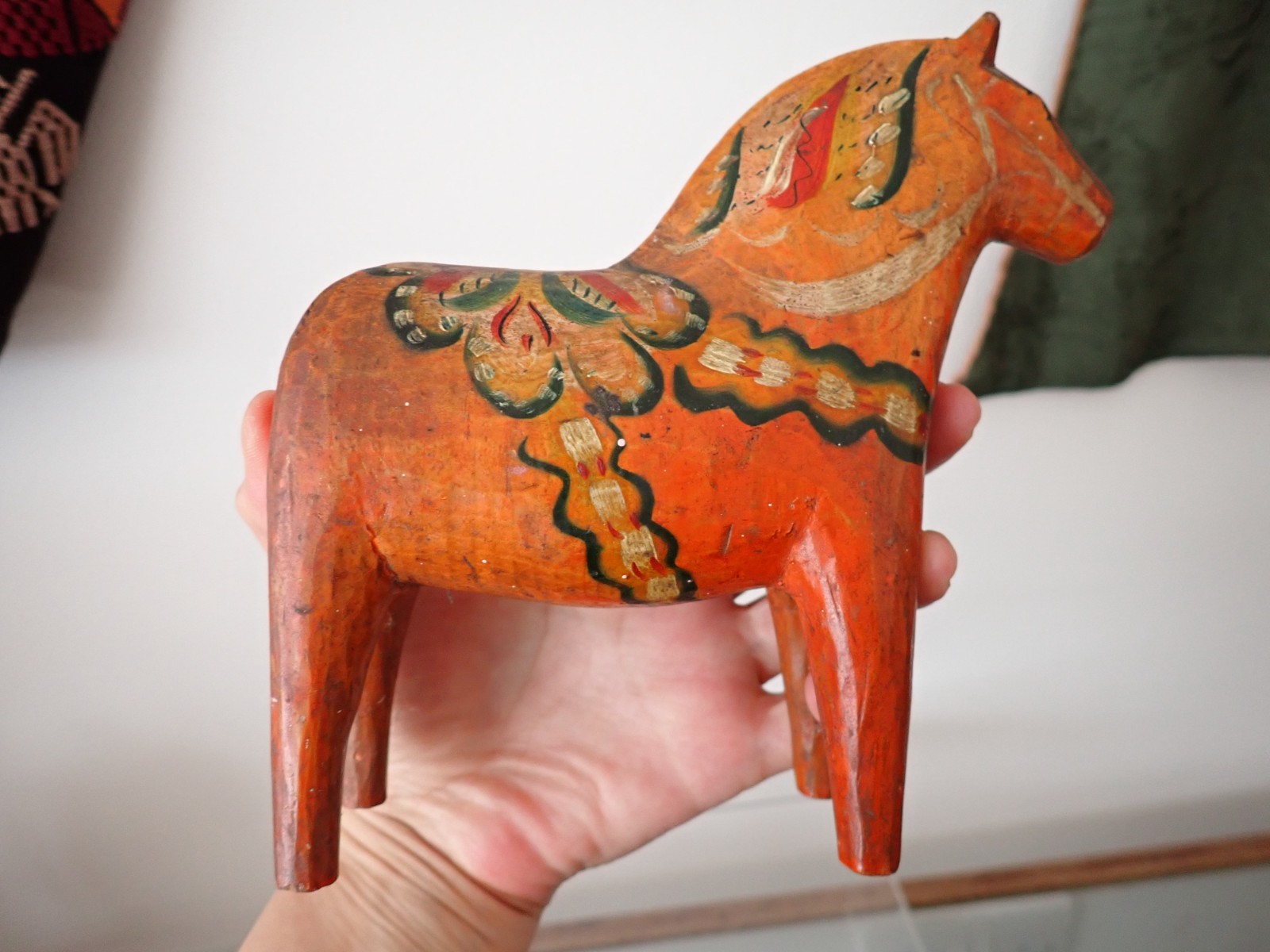 Dala Horse Antique Swedish Folk Art Hand painted carved Folk Art Patina Superb