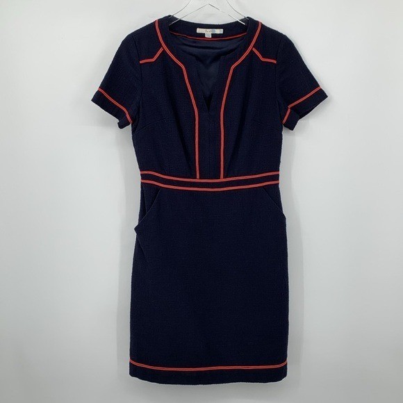 Boden Tilda shift dress navy blue red piping cotton textured nautical pockets 6 Boden Tilda shift dress navy blue red piping cotton textured nautical pockets 6