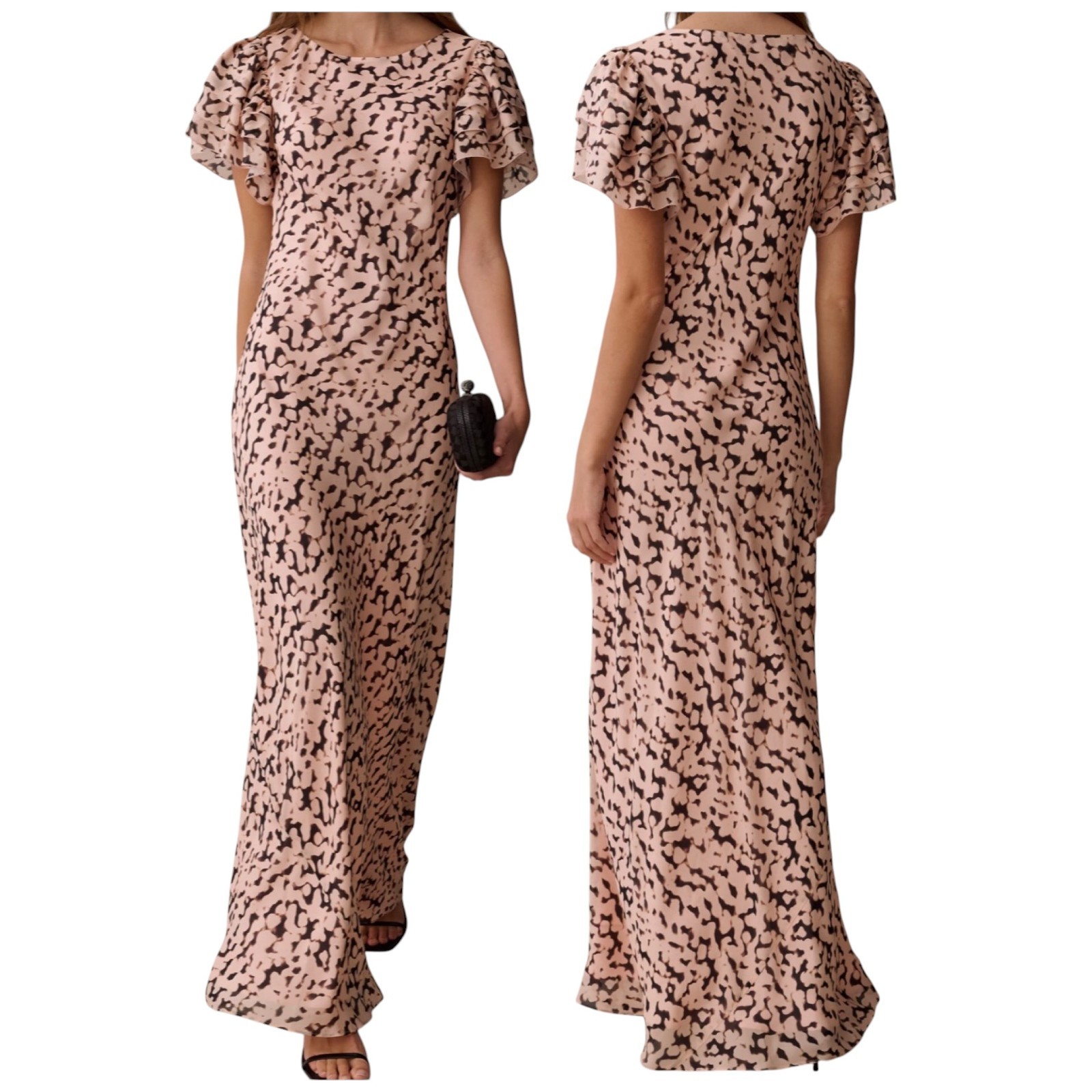 OPT One Pretty Time Leonor Silk Maxi Dress NWT Large Flutter Sleeve