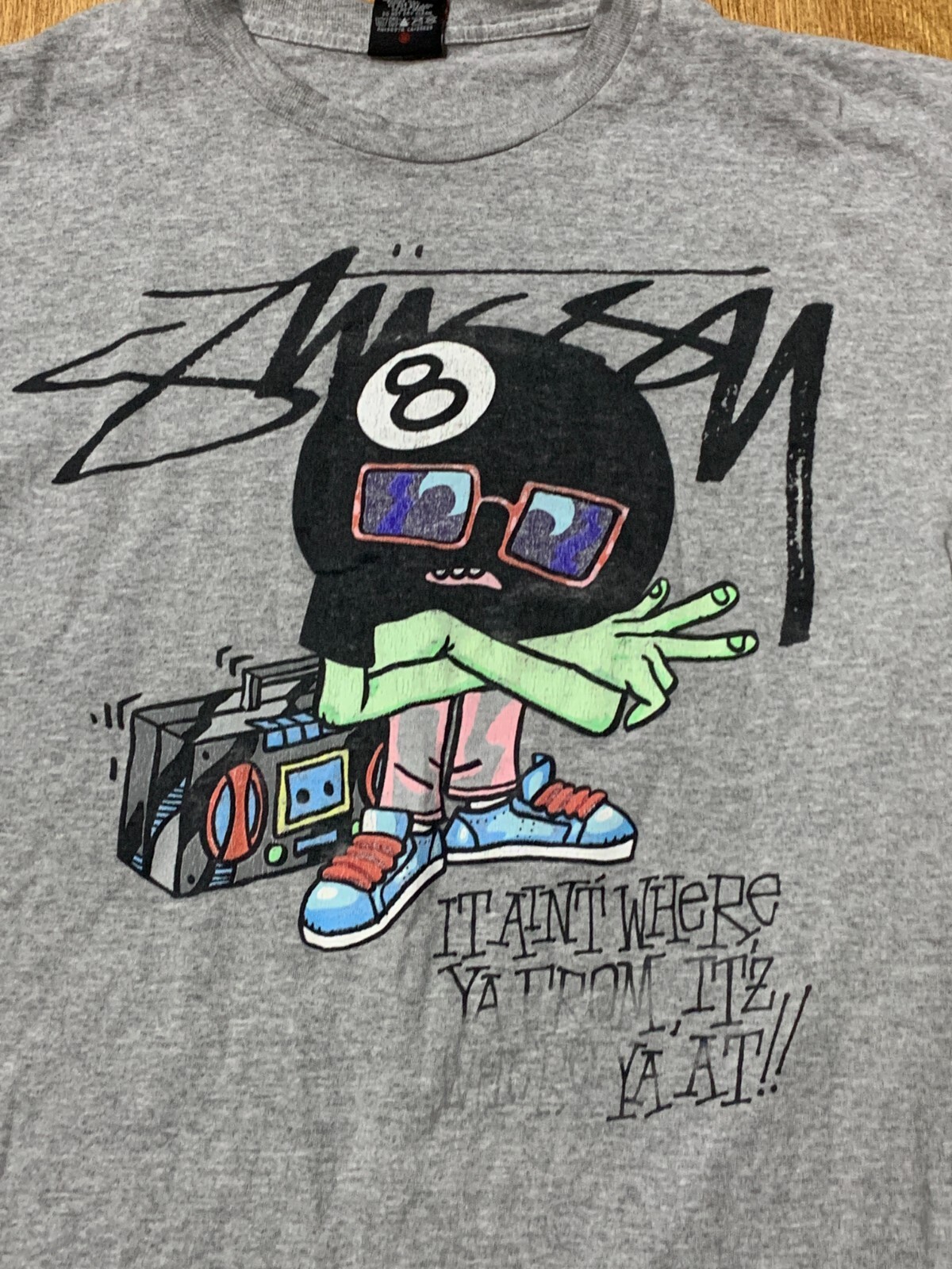 Vintage Stussy Shirt Mens Large Gray 8 Ball Rap Hip Hop Streetwear