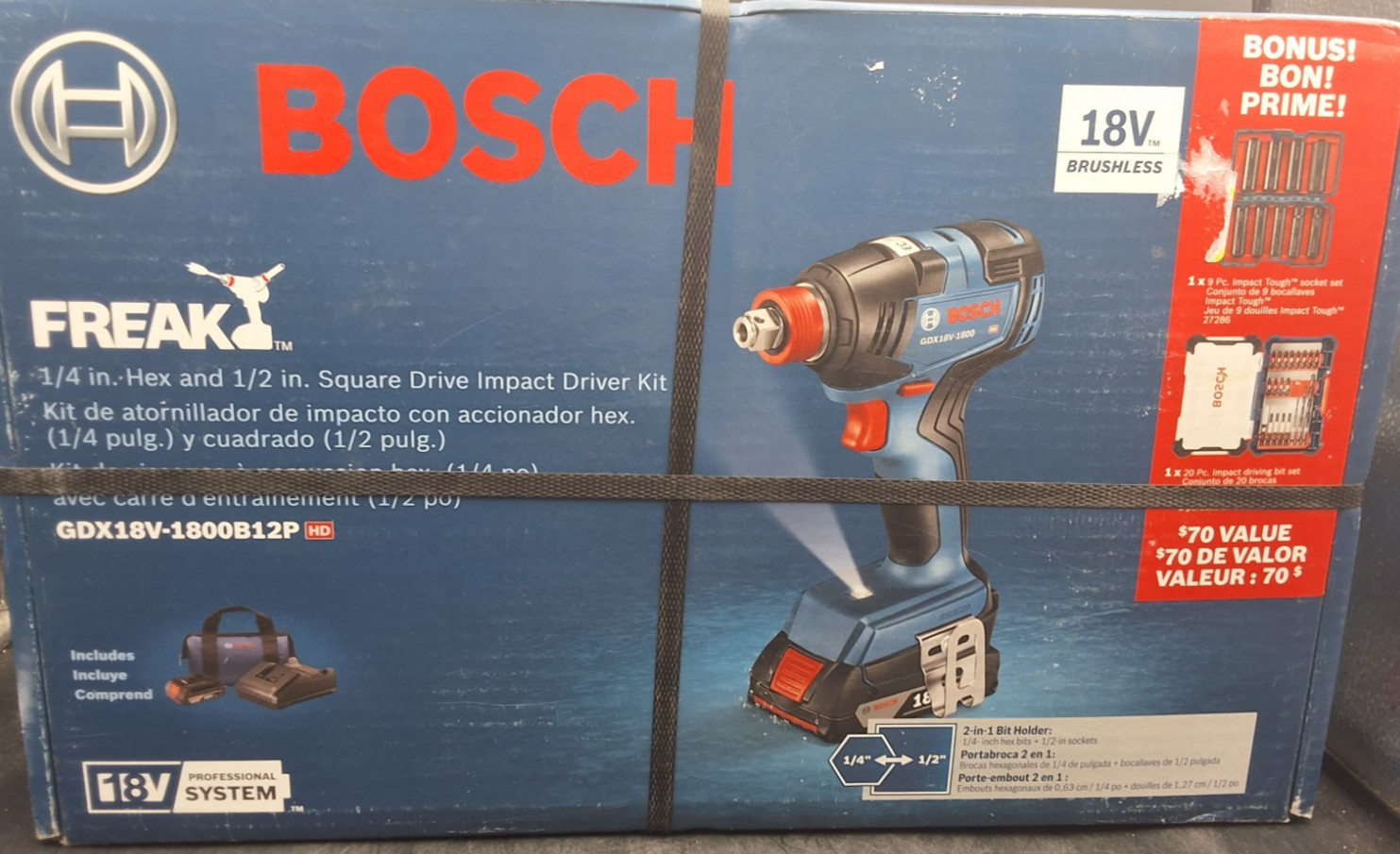 Bosch Freak 18V Brushless Impact Driver Kit Battery Charger New #GDX18V-1800B12P Bosch Freak 18V Brushless Impact Driver Kit Battery Charger New #GDX18V-1800B12P