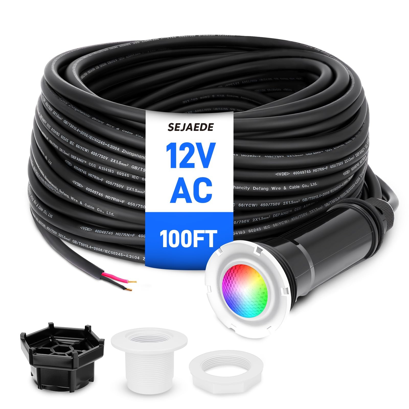 100FT 1.5in 18W LED Pool Light For Pentair GloBrite 12V AC RGB Color Changing