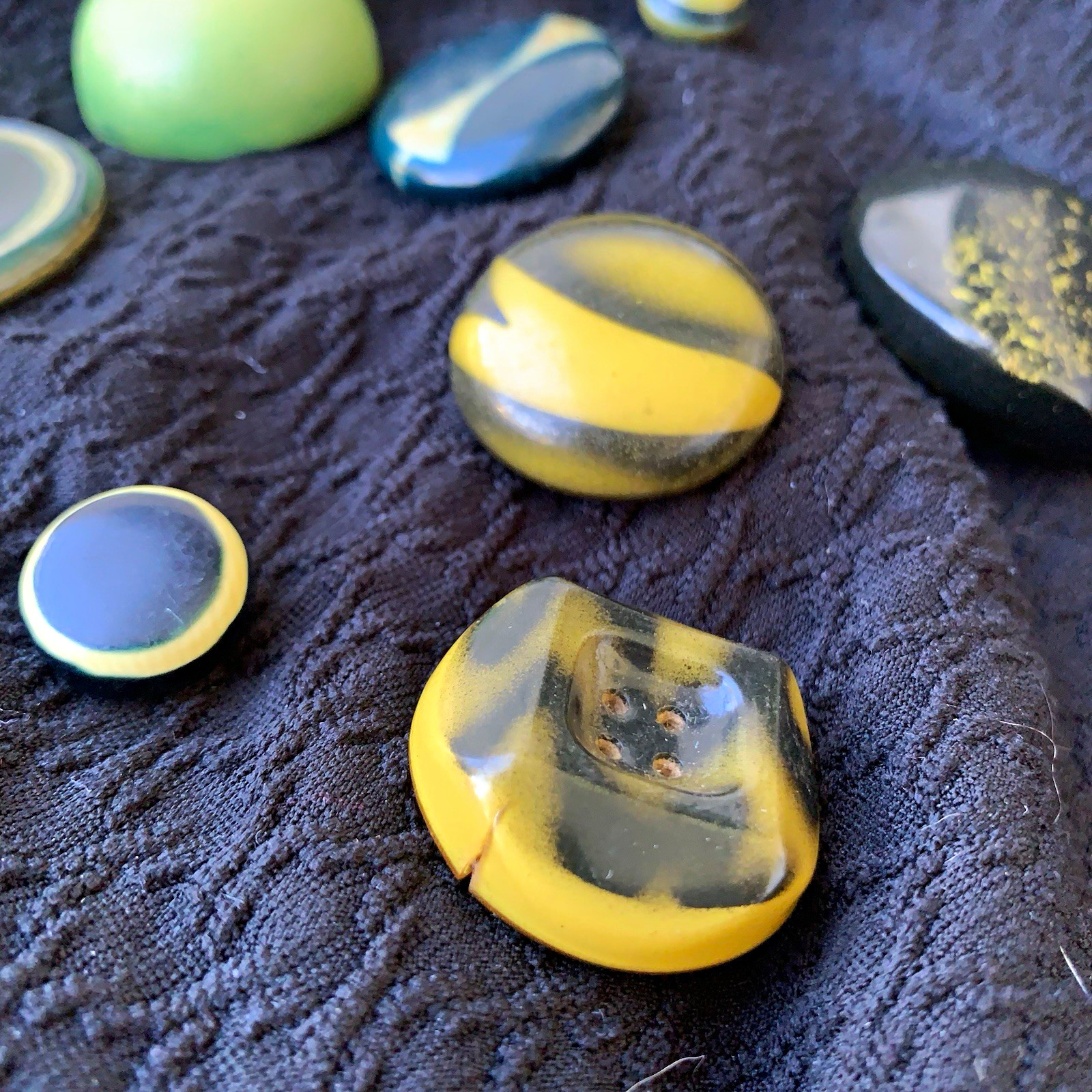 Antique Original Mixed Lot 8 Sewing Buttons Round Geometric Colorful Celluloid