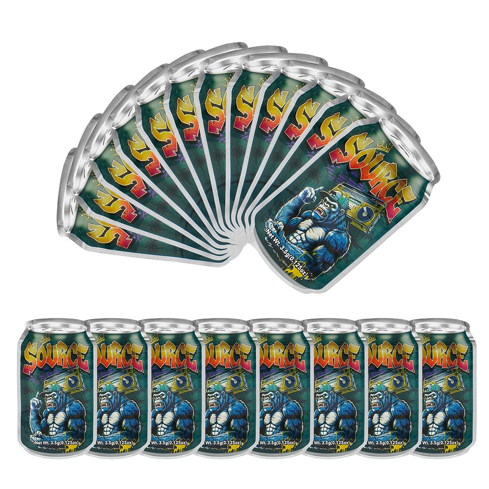 100Pcs 3.5g Can Shaped Mylar Bags Resealable Gorilla Print Storage Pouches