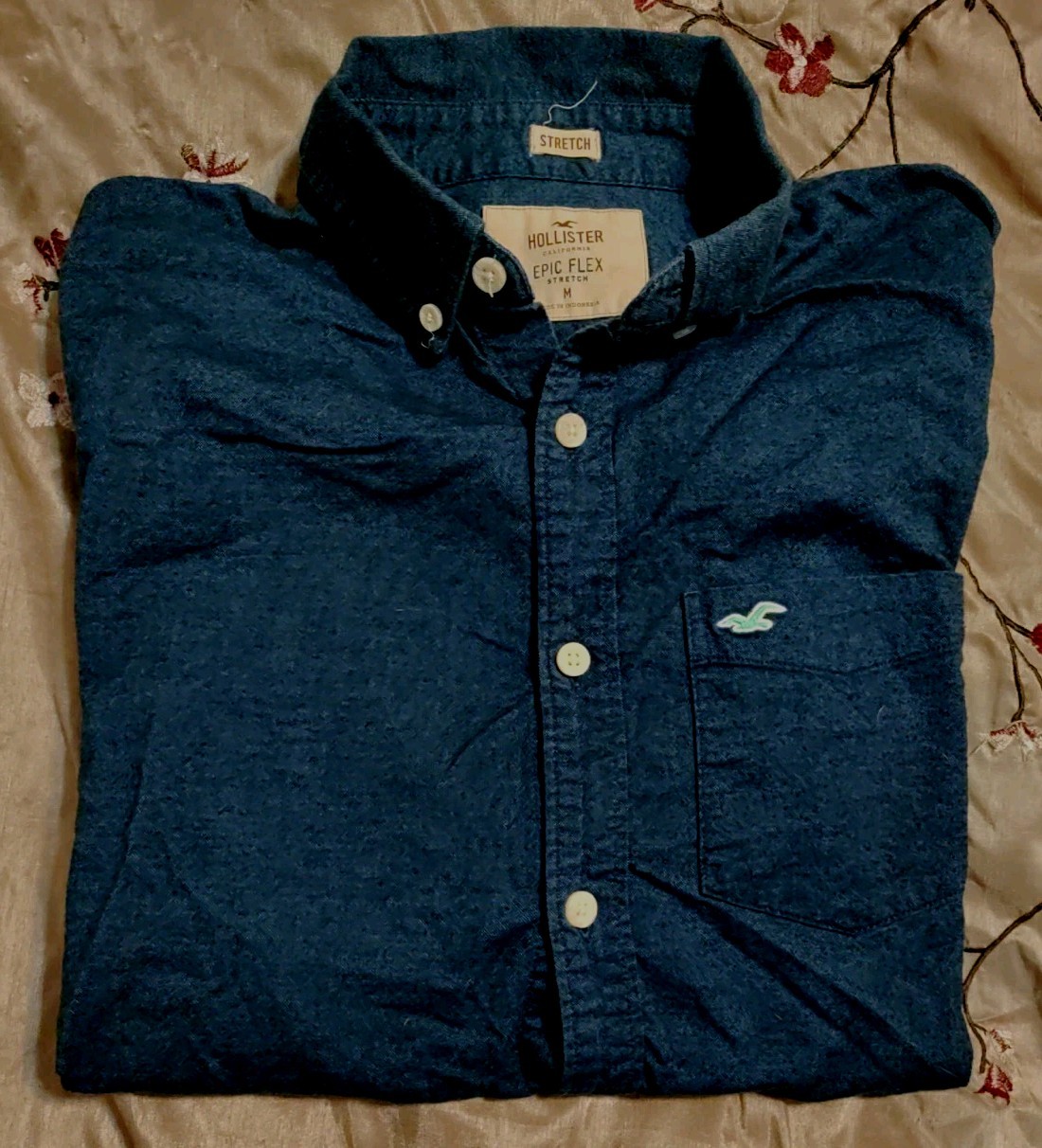 Hollister Epic Flex Stretch Oxford Button Down Shirt Mens Medium M Dark Blue Hollister Epic Flex Stretch Oxford Button Down Shirt Mens Medium M Dark Blue