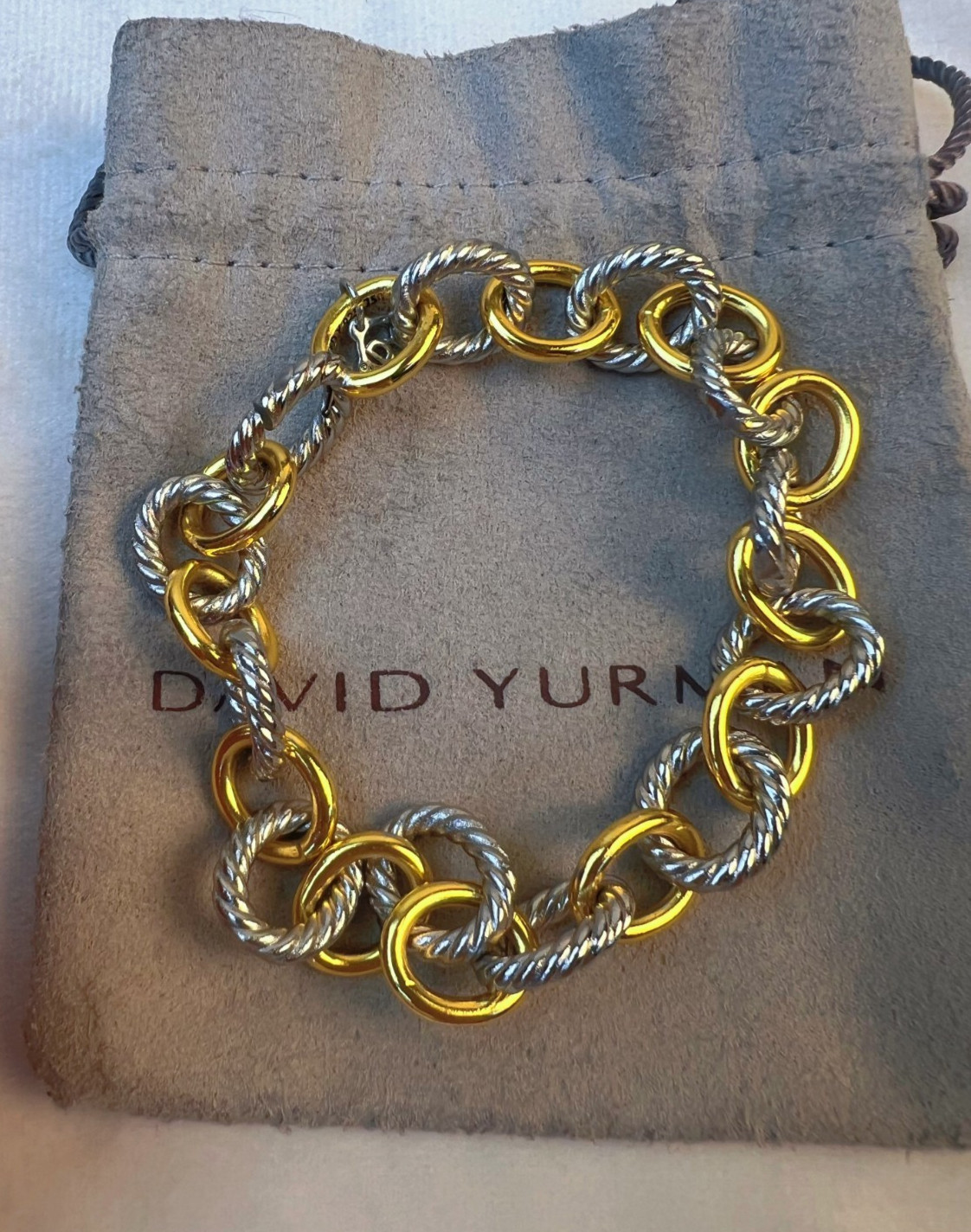 David Yurman 8” 12mm Oval Link Cable Bracelet Sterling 925 w 18k Gold