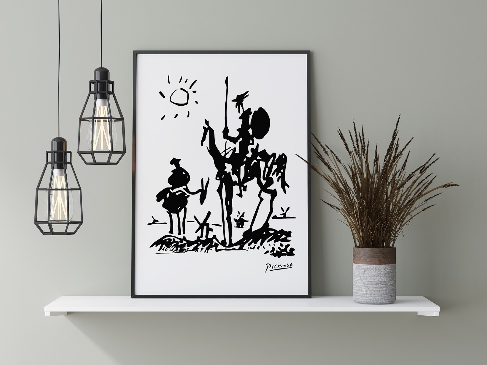 Pablo Picasso Don Quixote Minimalistic Black and White Wall Art Print Decor