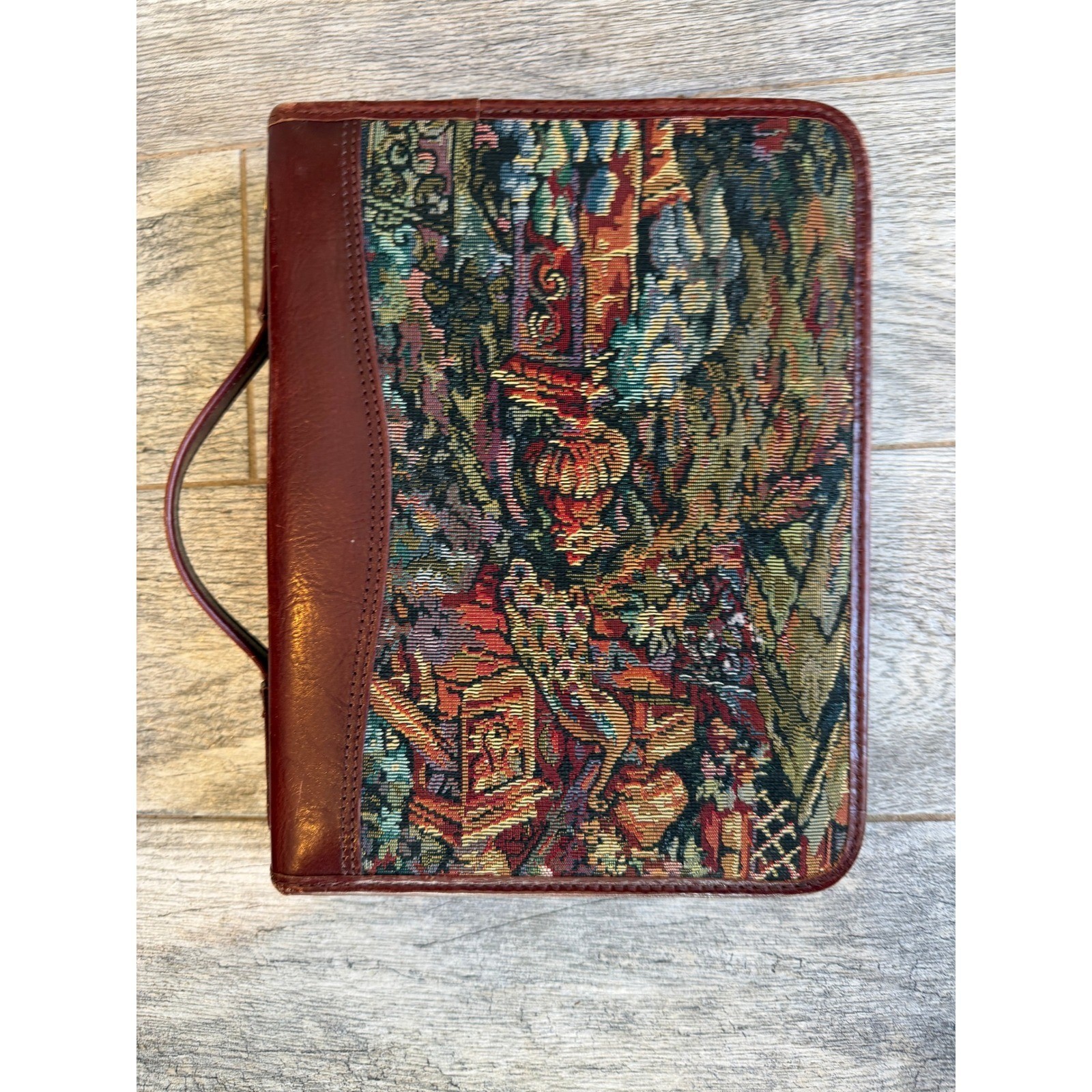 Day-Timer Planner Binder Burgundy Leather Tapestry 7 Ring Vintage Calculator