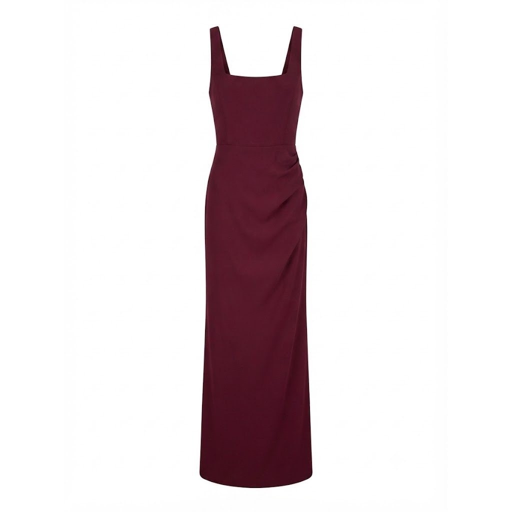 NEW Lulus Square Neck Sleeveless Side Ruched Maxi Gown Dress Burgundy Small - WD