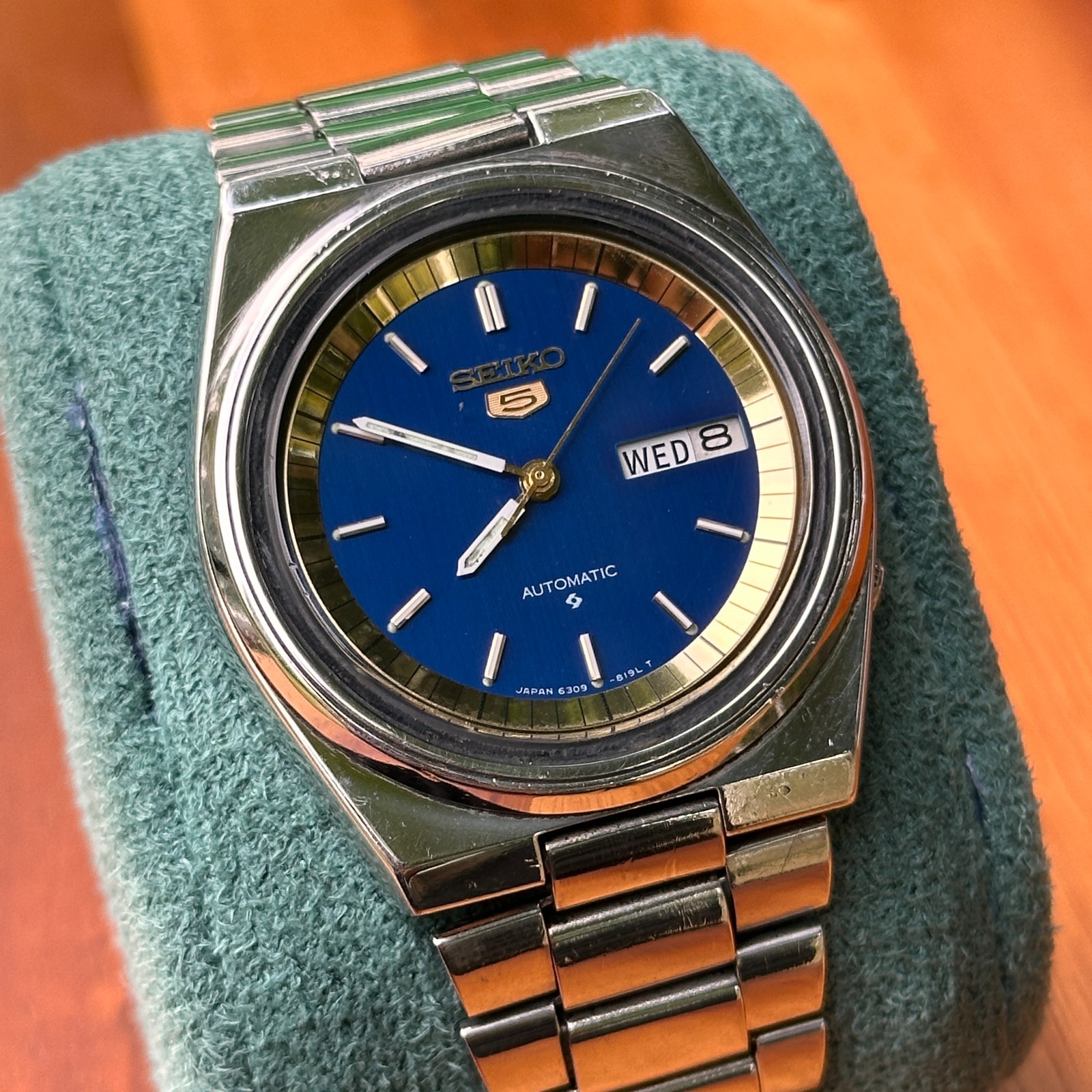 Vintage Seiko 5 Automatic Blue Dial Day-Date 6309-8180 Men\'s Watch - Serviced