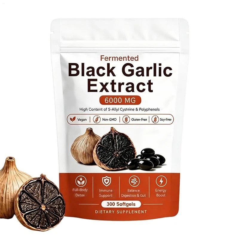 1-5 Bag Fermented Black Garlic 300 Softgels, Odorless Vegan Non-GMO Supplement