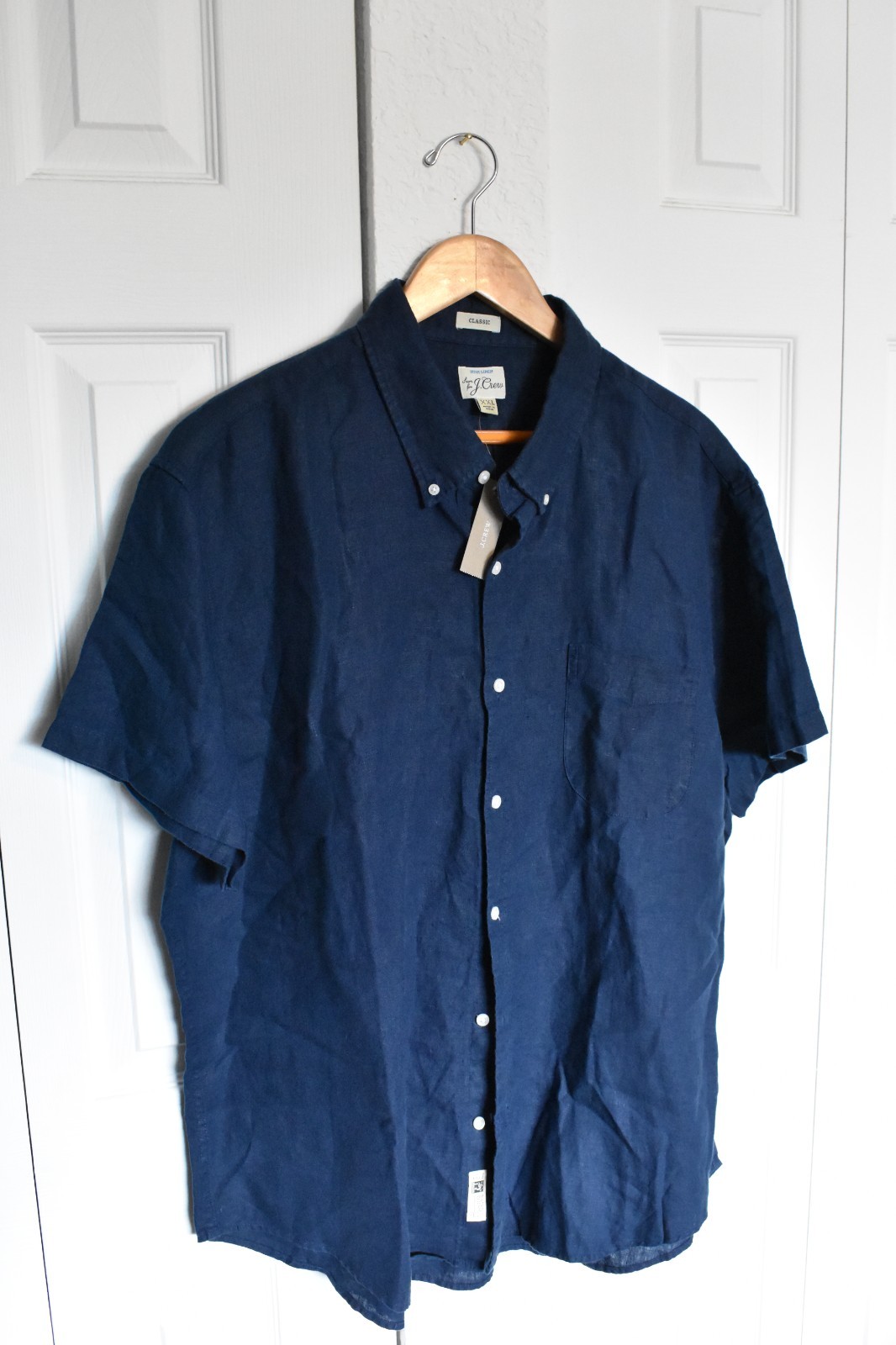 J.Crew Irish Linen Shirt Men\'s XXL Navy Blue Short Sleeve Button Up NWT J.Crew Irish Linen Shirt Men\'s XXL Navy Blue Short Sleeve Button Up NWT