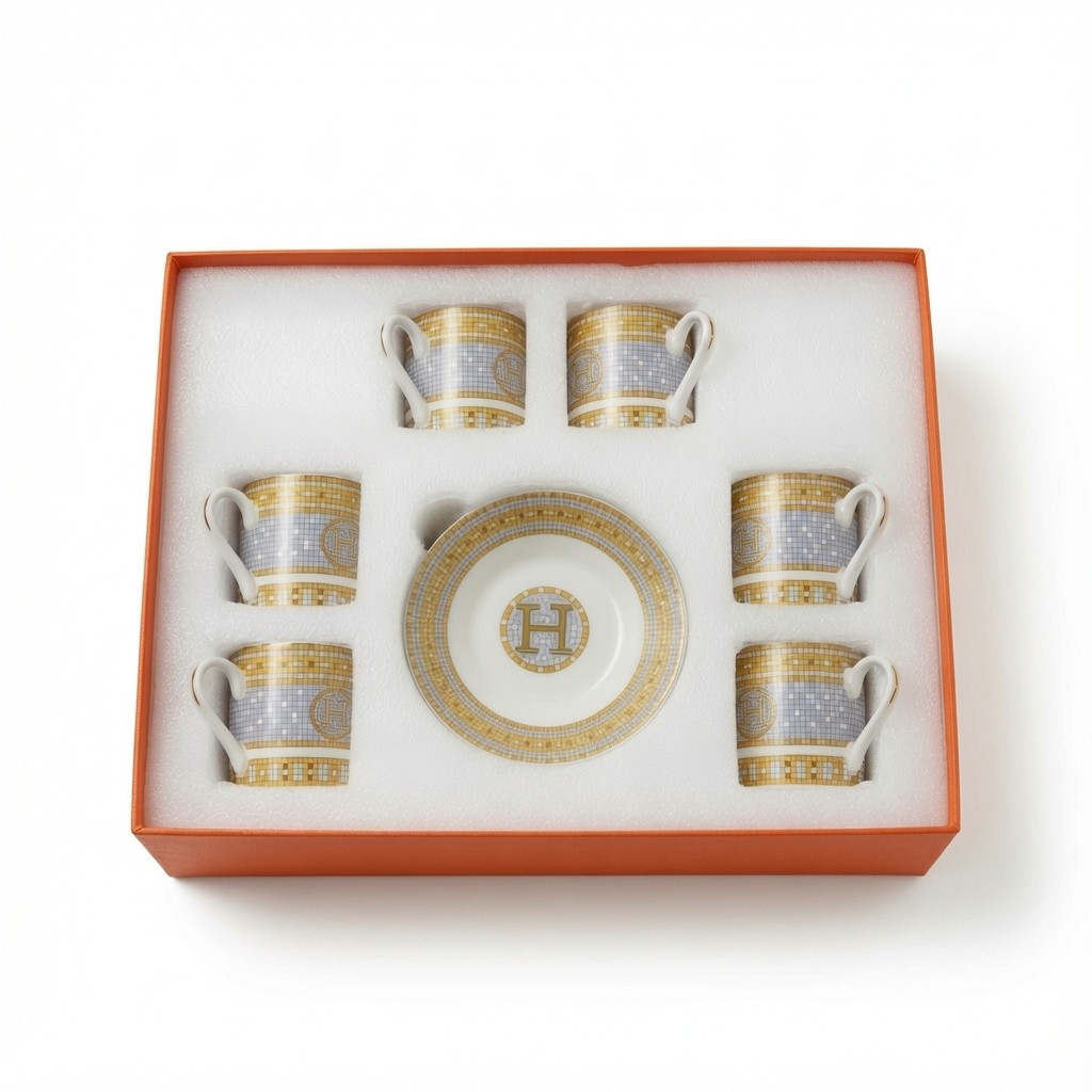 12-pc Mosaic Espresso Cup & Saucer Demi Coffee Set, Service for 6, Bone China