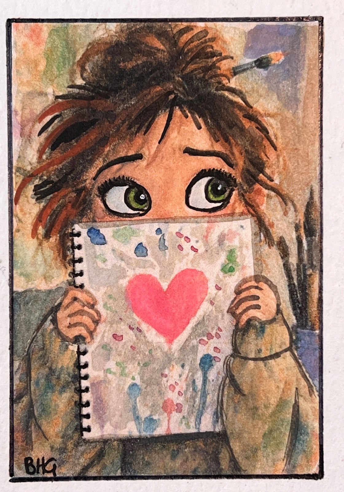 ACEO Original Art, Tiny Art, ATC - Watercolor - Shy Artist