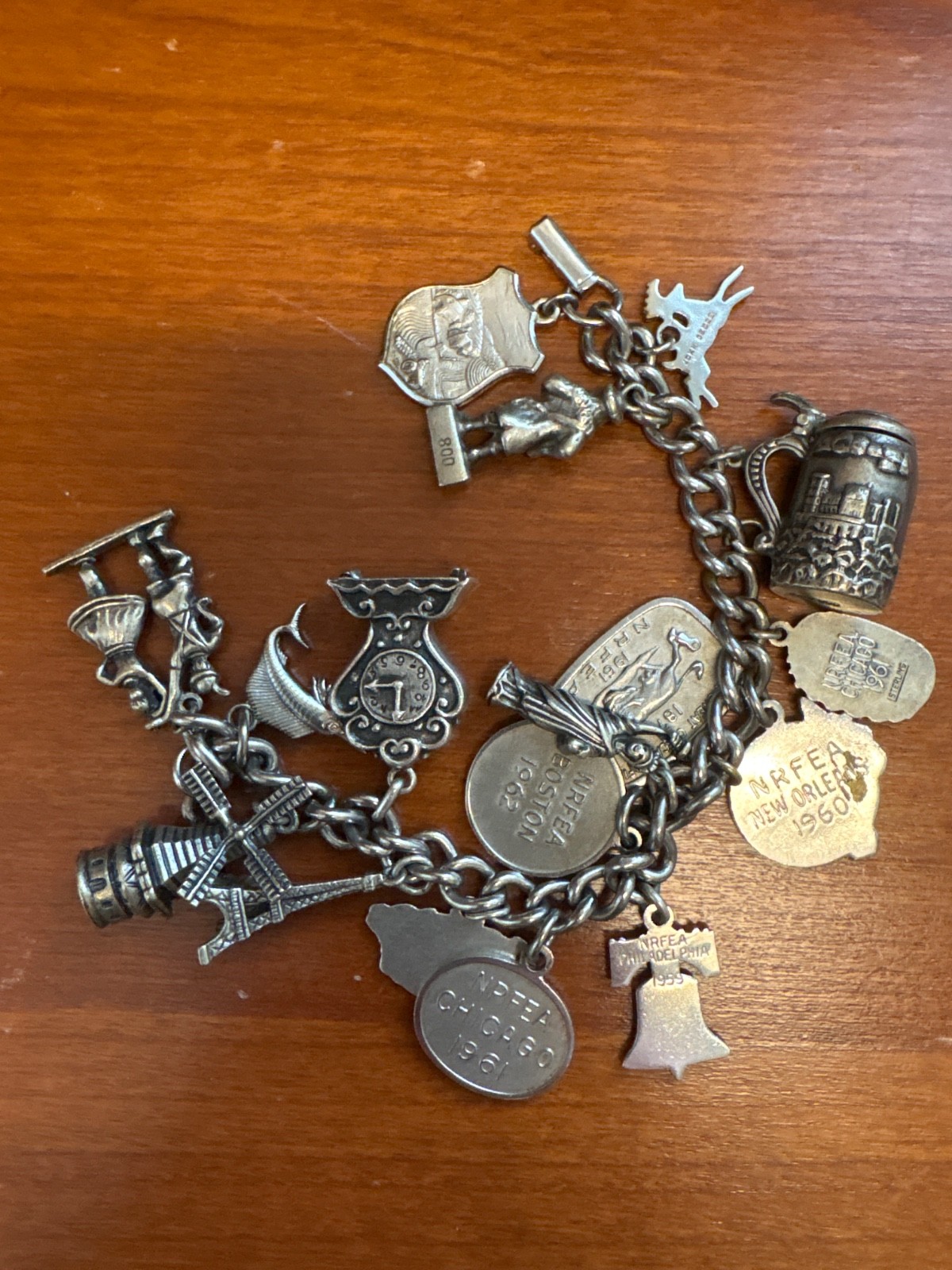 vintage charm bracelet with sterling silver charms