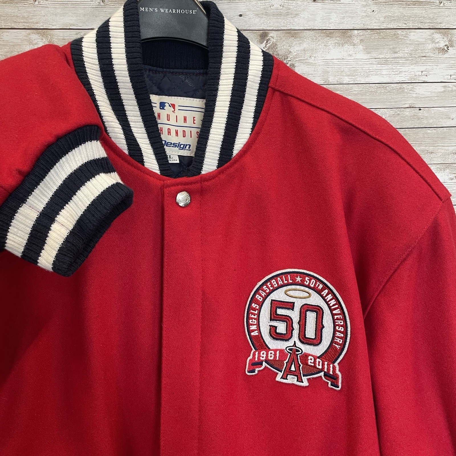 RARE J H Design Los Angels Angels Mens XL Letterman Jacket Red 50th Anniv USA RARE J H Design Los Angels Angels Mens XL Letterman Jacket Red 50th Anniv USA