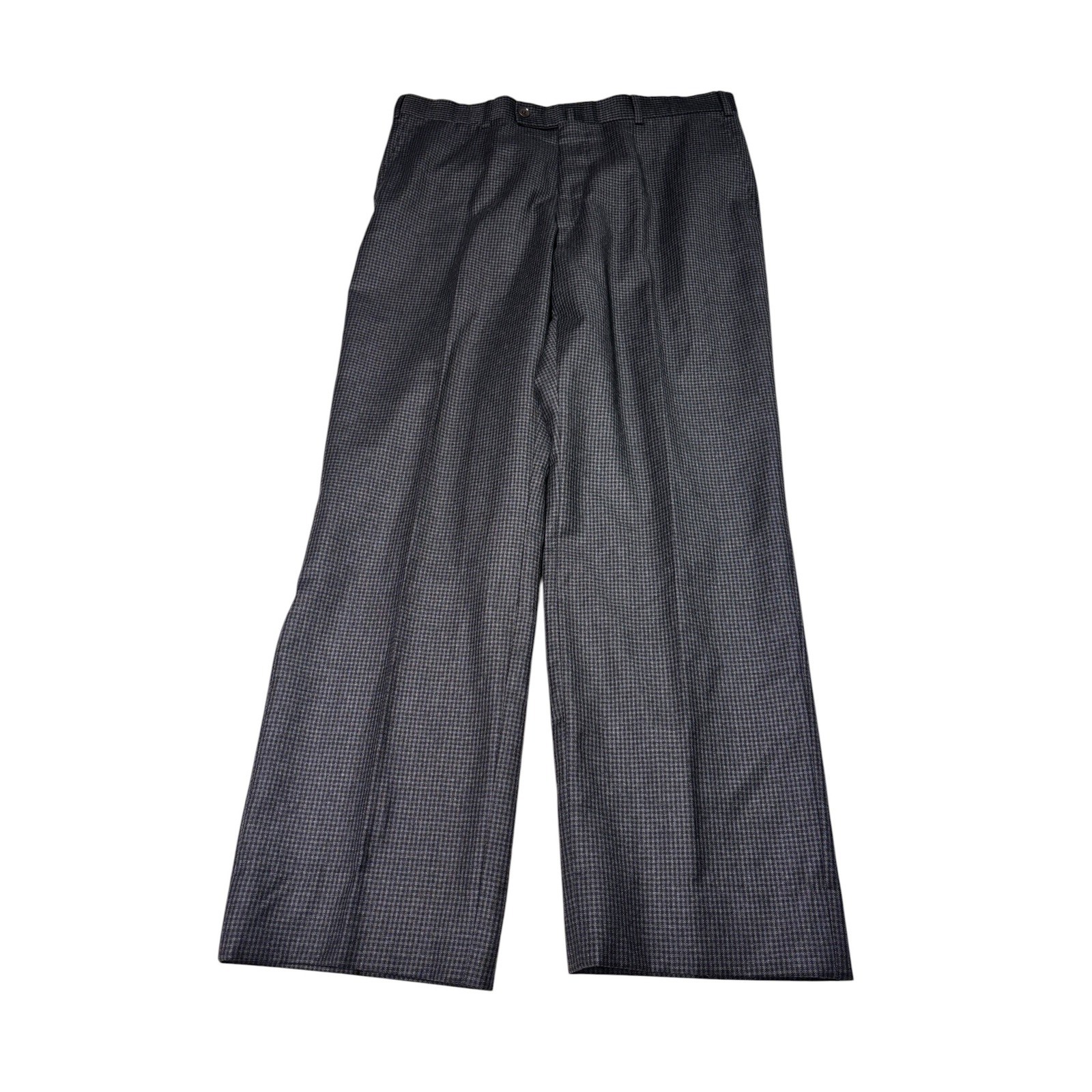 Isaia Napoli Mens 54 Wool Trousers Grey Micro Houndstooth Made in Italy 34x30