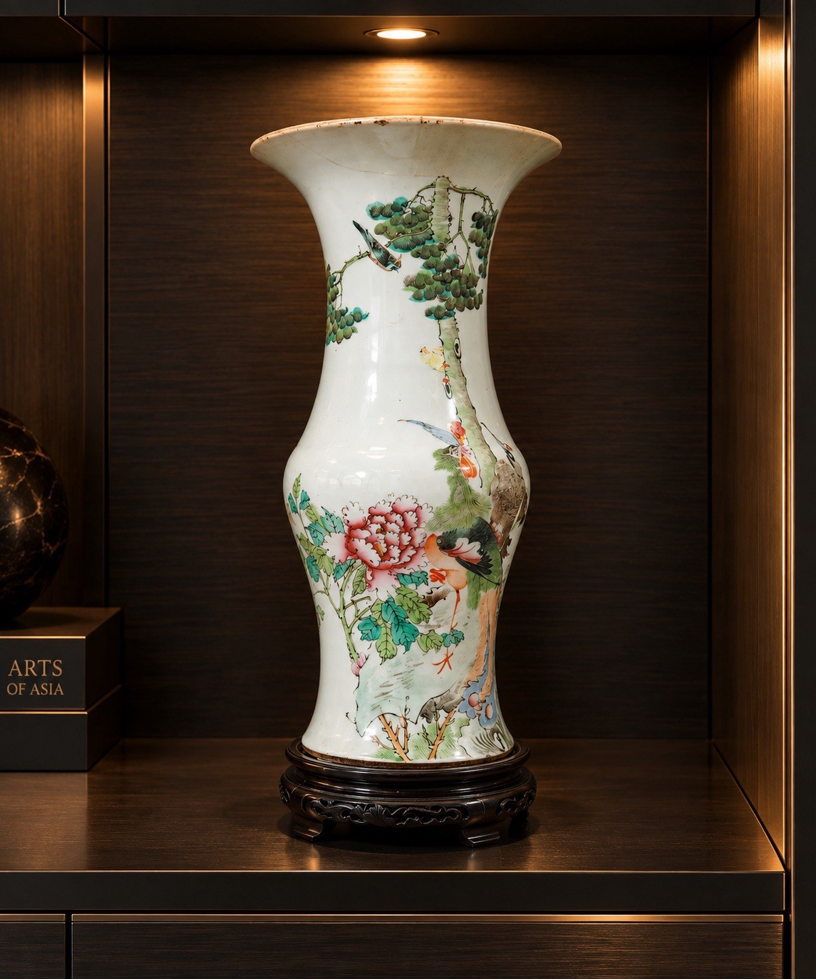 Vintage Chinese Famille Rose Porcelain Beaker Vase (Gu) – Qing Dynasty / Rep