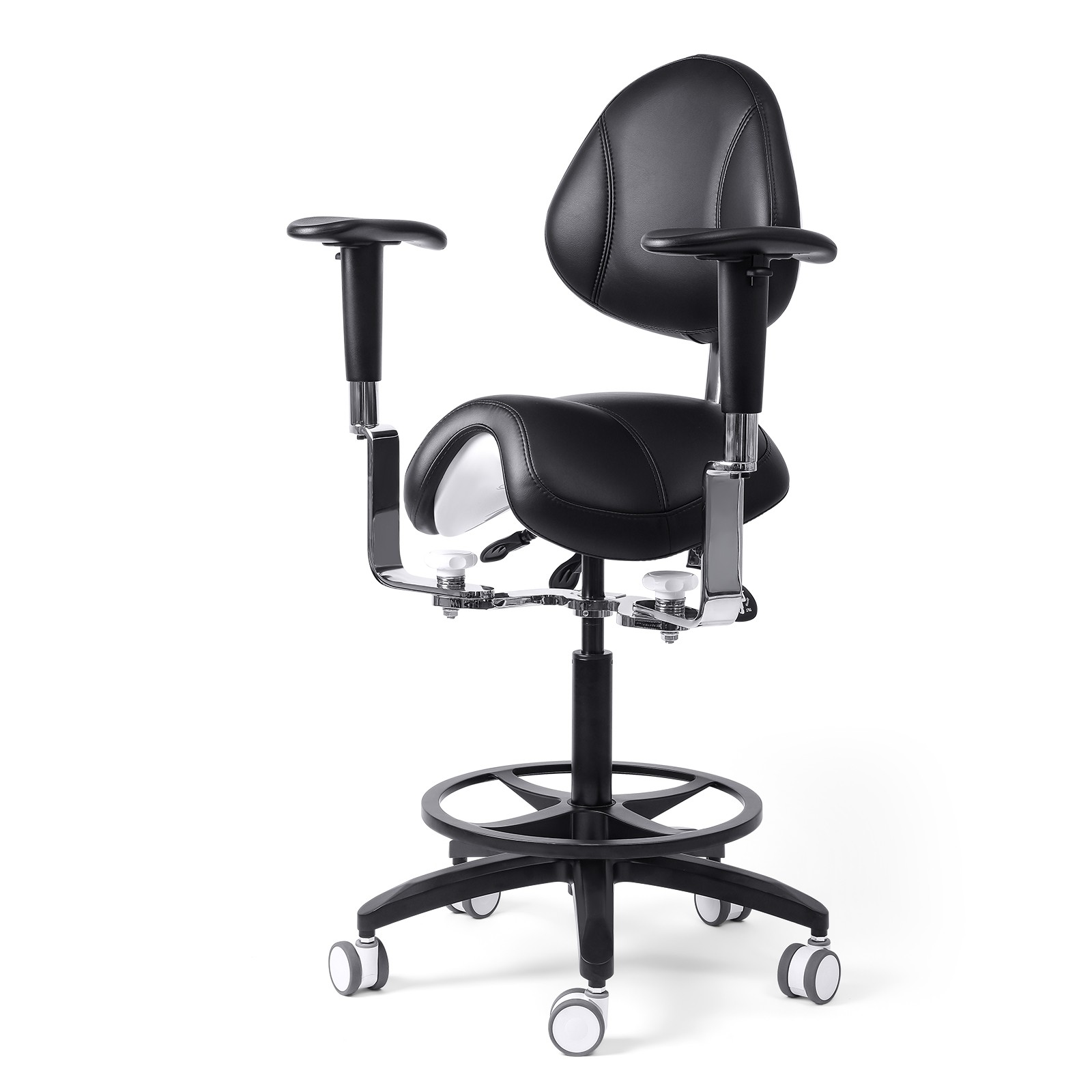 JMU Dental Medical Adjustable Stool with Armrest Dentist Saddle Chair Black