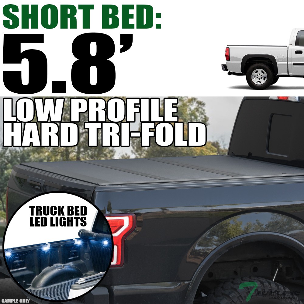 Topline For 04-07 Silverado/Sierra 5.8 Ft LoPro Hard Tri Fold Tonneau Cover+LED