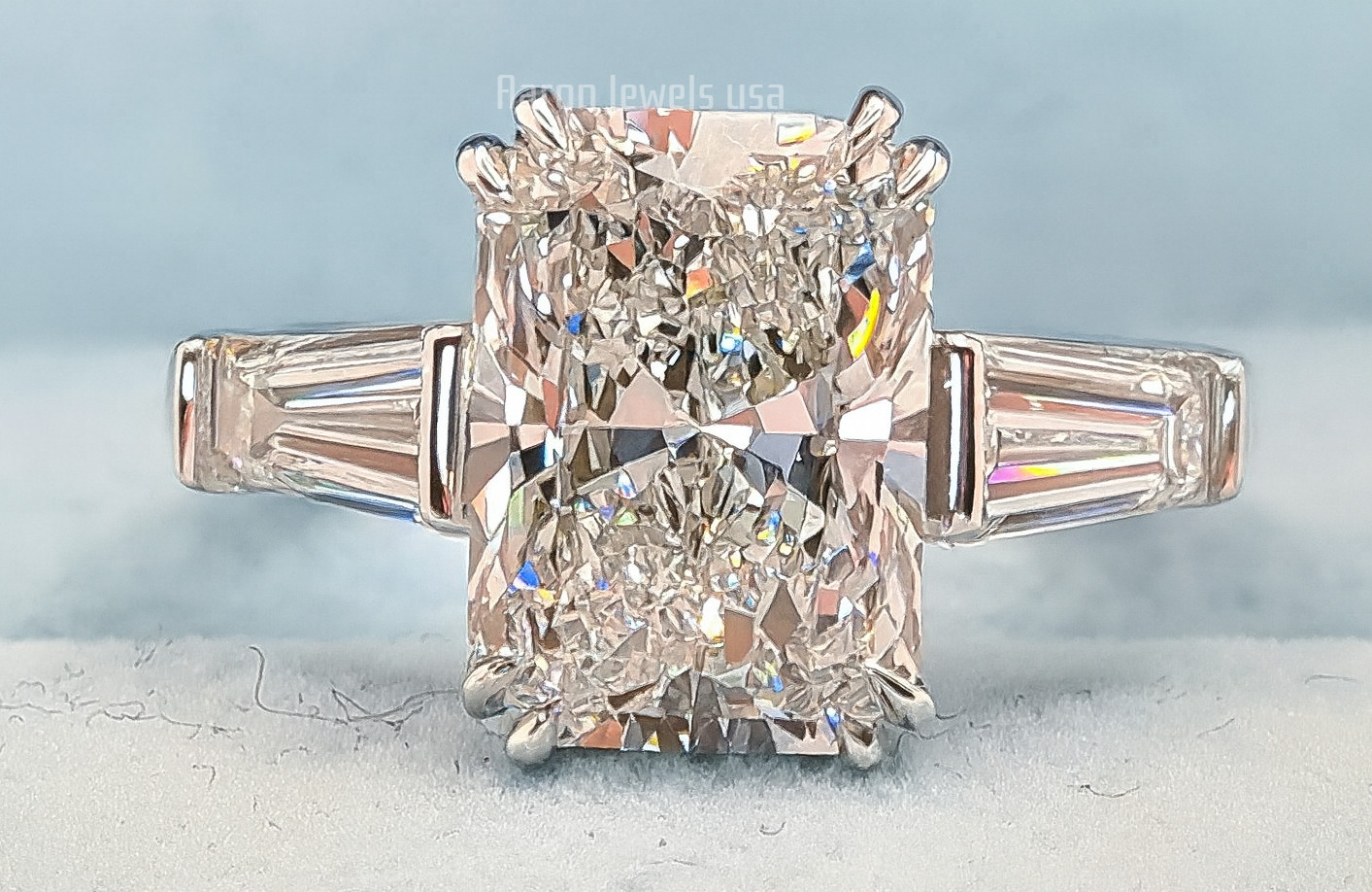3.5Ct Radiant Lab Created Diamond Three Stone Ring 14K White Gold IGI F VS1