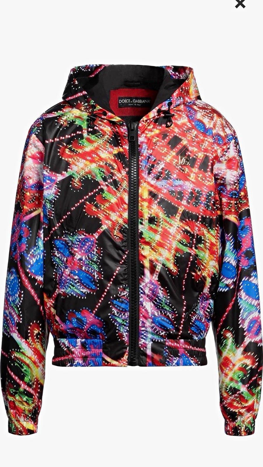 Dolce & Gabbana Men\'s Multicolor Abstract Logo Hooded Zip Windbreaker 36 Dolce & Gabbana Men\'s Multicolor Abstract Logo Hooded Zip Windbreaker 36