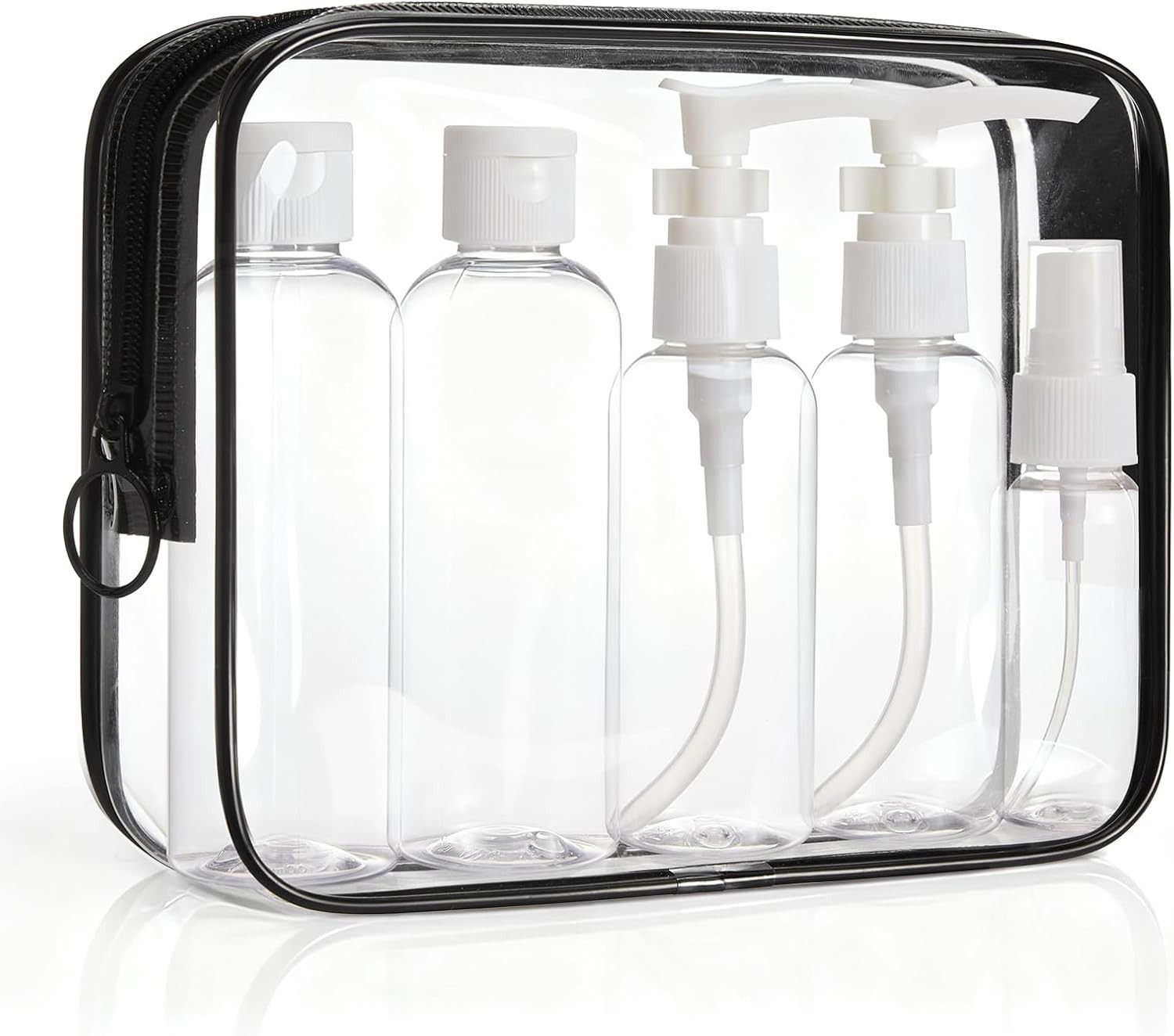 Compact Black Toiletry Bag with 5 Clear Travel Bottles - Waterproof Essentials