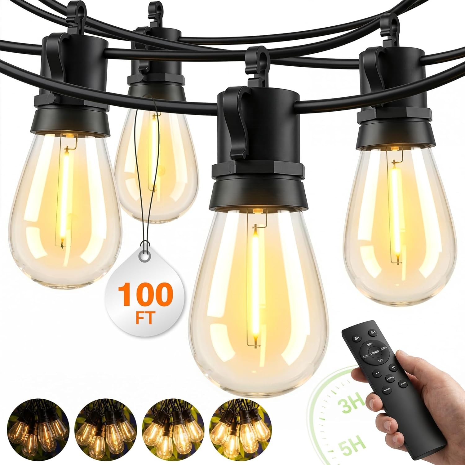 100FT S14 Guirnaldas De Luces Solares Para Exteriores,Impermeables Luces De Pati 100FT S14 Guirnaldas De Luces Solares Para Exteriores,Impermeables Luces De Pati