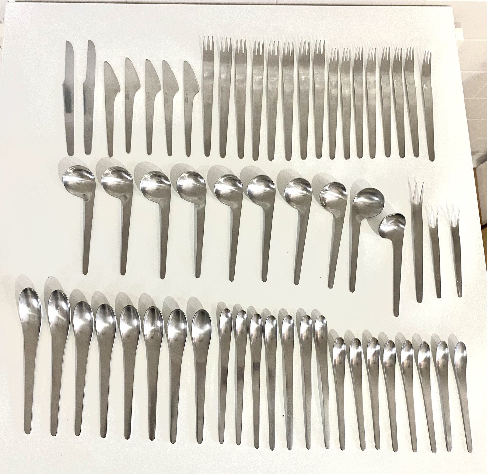 Vintage  Arne Jacobsen 59 Pc Stainless Flatware Set Denmark 1957 A. Michelsen 