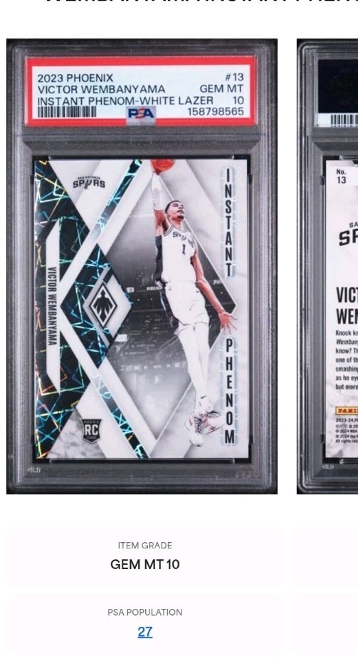 2023-24 Panini Phoenix Victor Wembanyama Instant Phenom RC #13 90/125 PSA 10 2023-24 Panini Phoenix Victor Wembanyama Instant Phenom RC #13 90/125 PSA 10