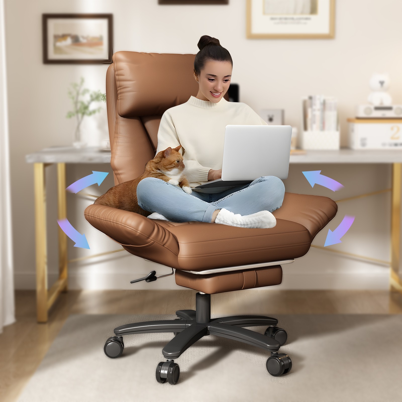 500lbs Big and Tall Office Chair Cross Legged Reclin Wide Seat with Footrest