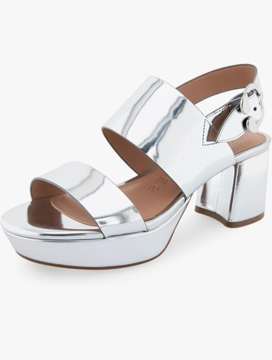 Aerosoles Women’s Silver Leather Platform Block Heel Sandals Buckle 6.5 Std