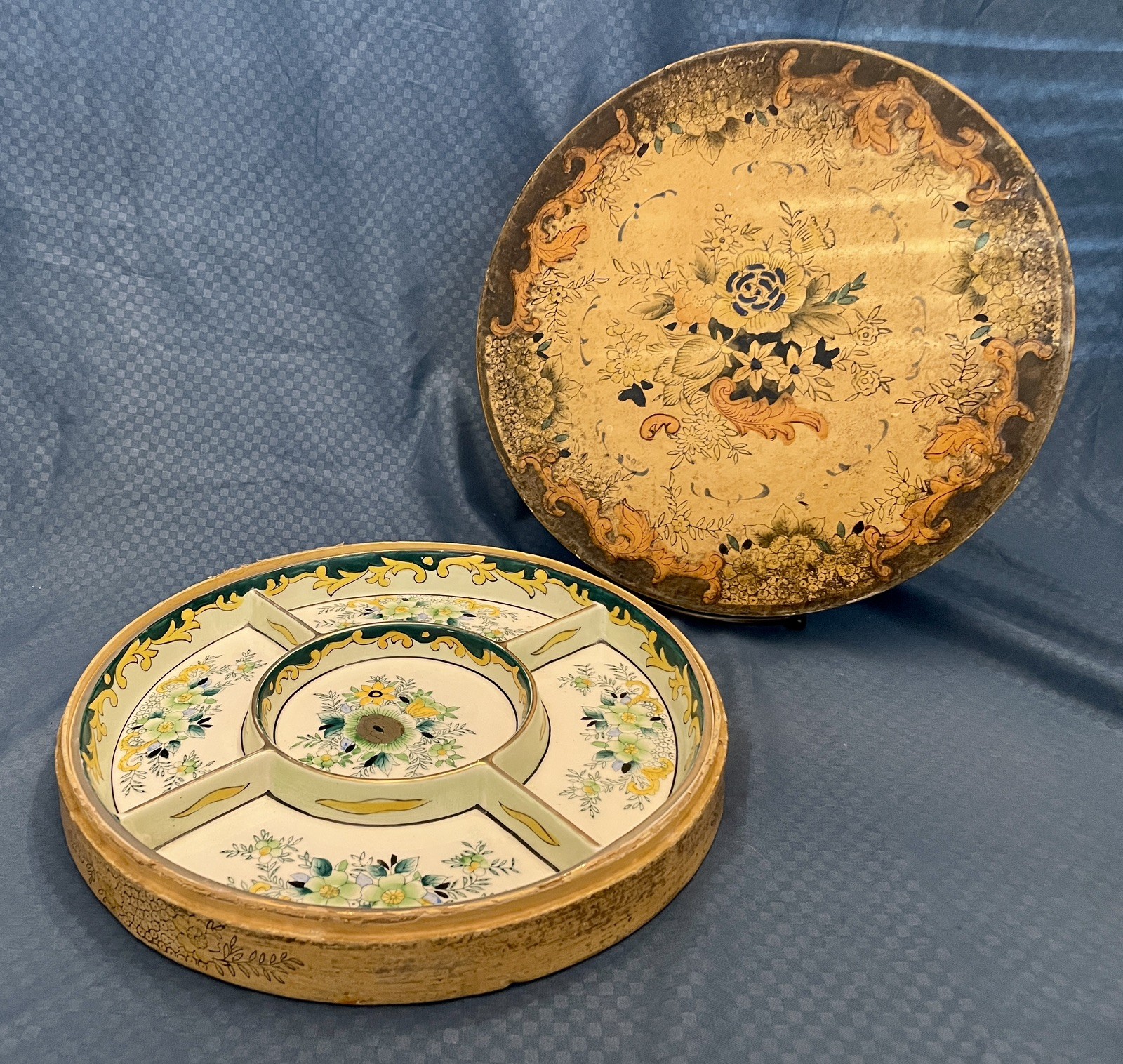 Antique Moriyama Mori-Machi 6 Section Serving Dish Hand Painted w/Box Japan