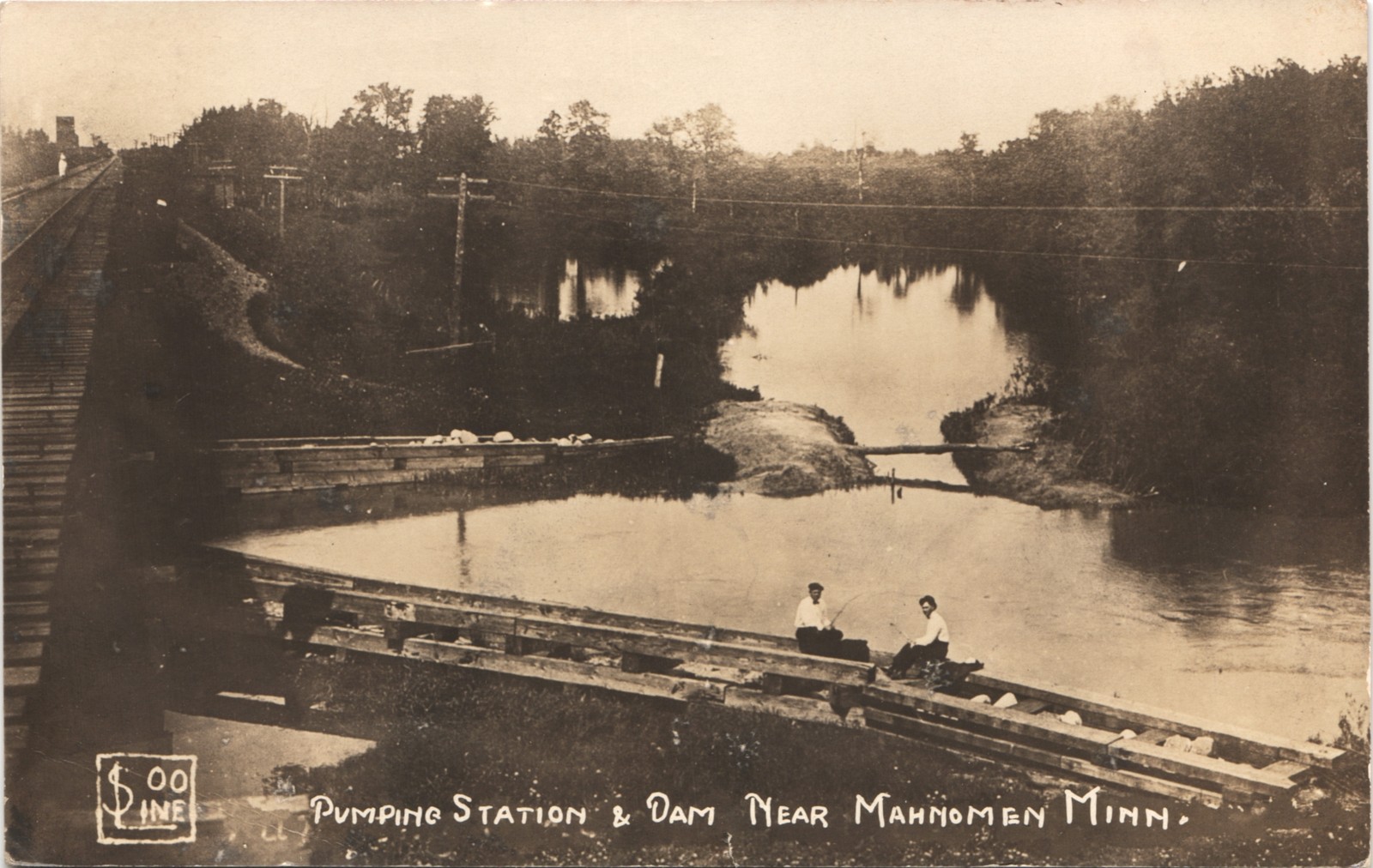 PUMPING STATION, DAM mahnomen mn c1910 postcard minnesota real photo rppc train