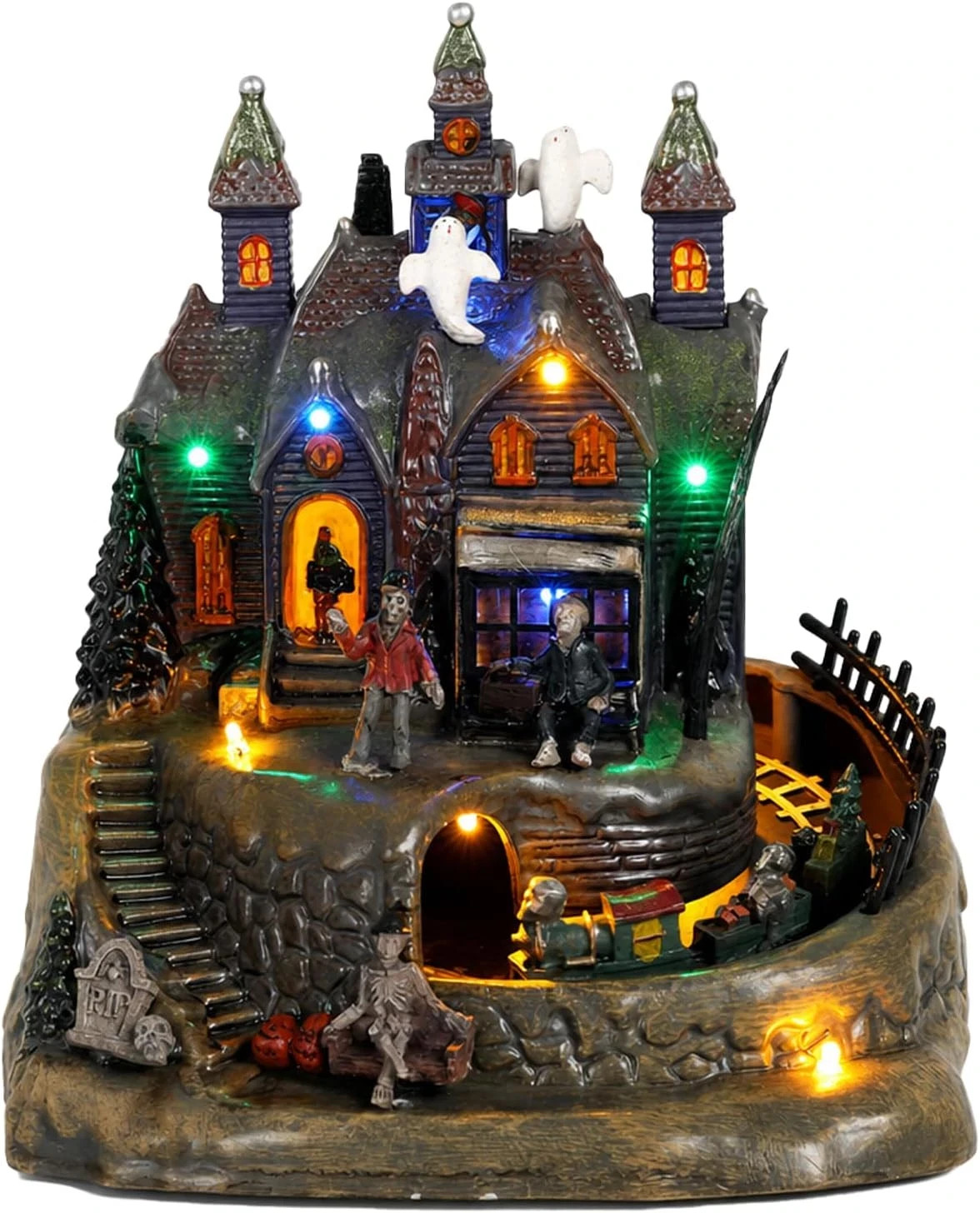 Halloween Village Animated Lighted Haunted House with Moving Train, Sound | Ligh Halloween Village Animated Lighted Haunted House with Moving Train, Sound | Ligh