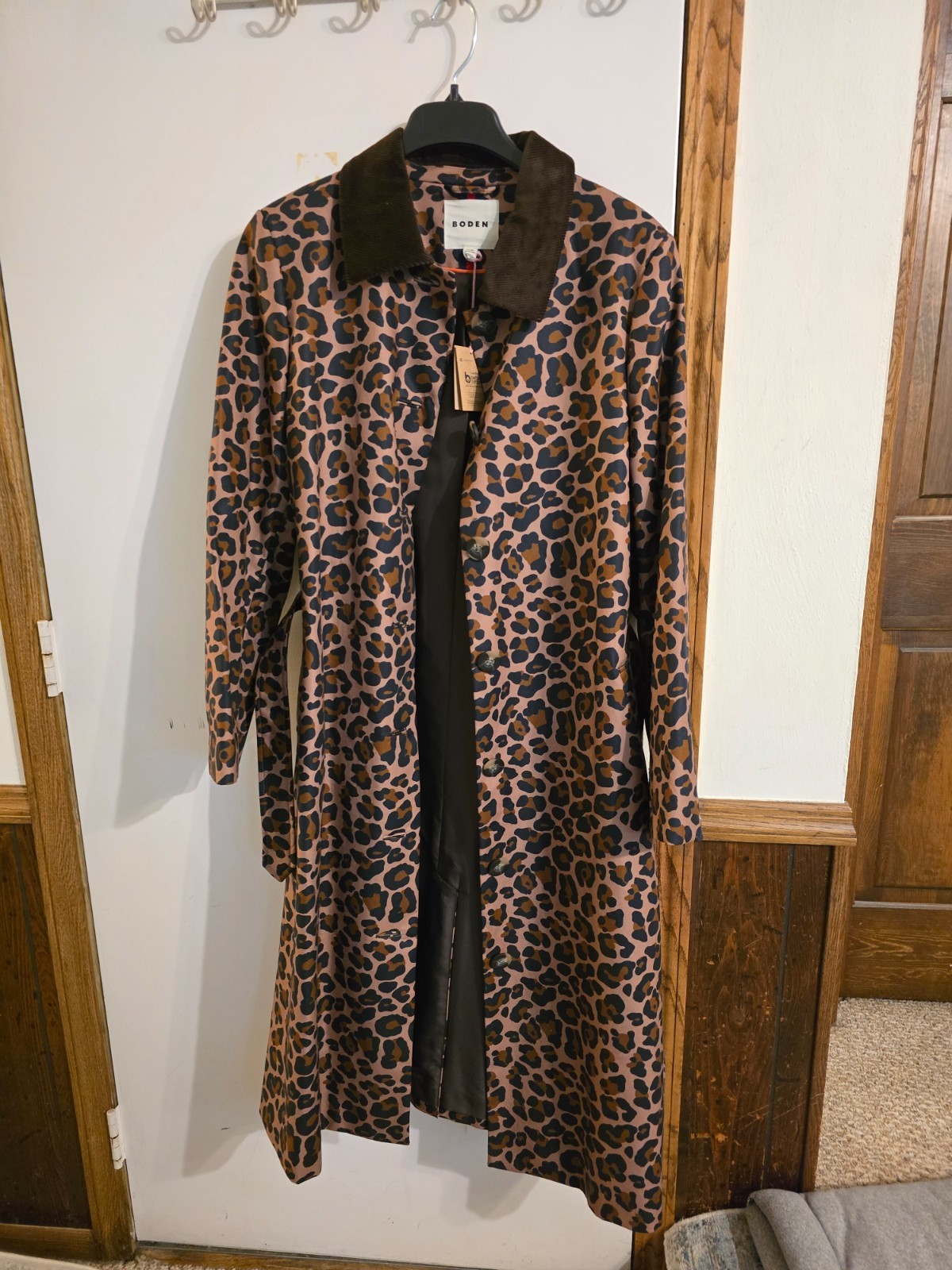 Boden Leopard Print Trench Coat Women’s 20/22R Belted Corduroy Collar
