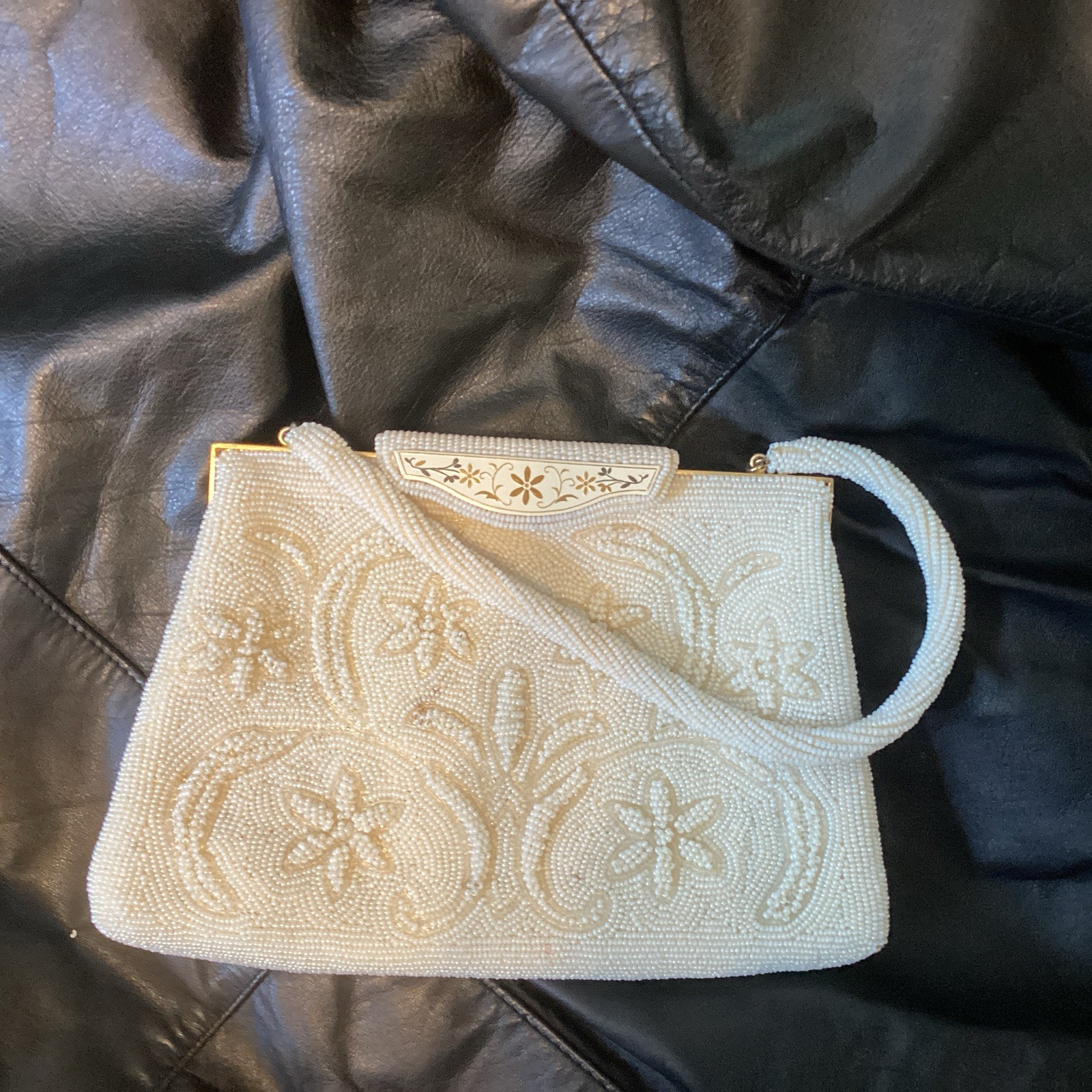 Vintage Walborg White Pearl Beaded in Hong Kong Purse Clutch Bridal Evening
