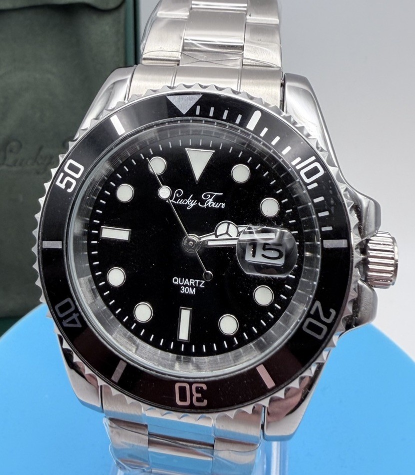 Lucky Fours Baretta Men\'s Watch Black Bezel Black Dial Stainless Steel New Lucky Fours Baretta Men\'s Watch Black Bezel Black Dial Stainless Steel New
