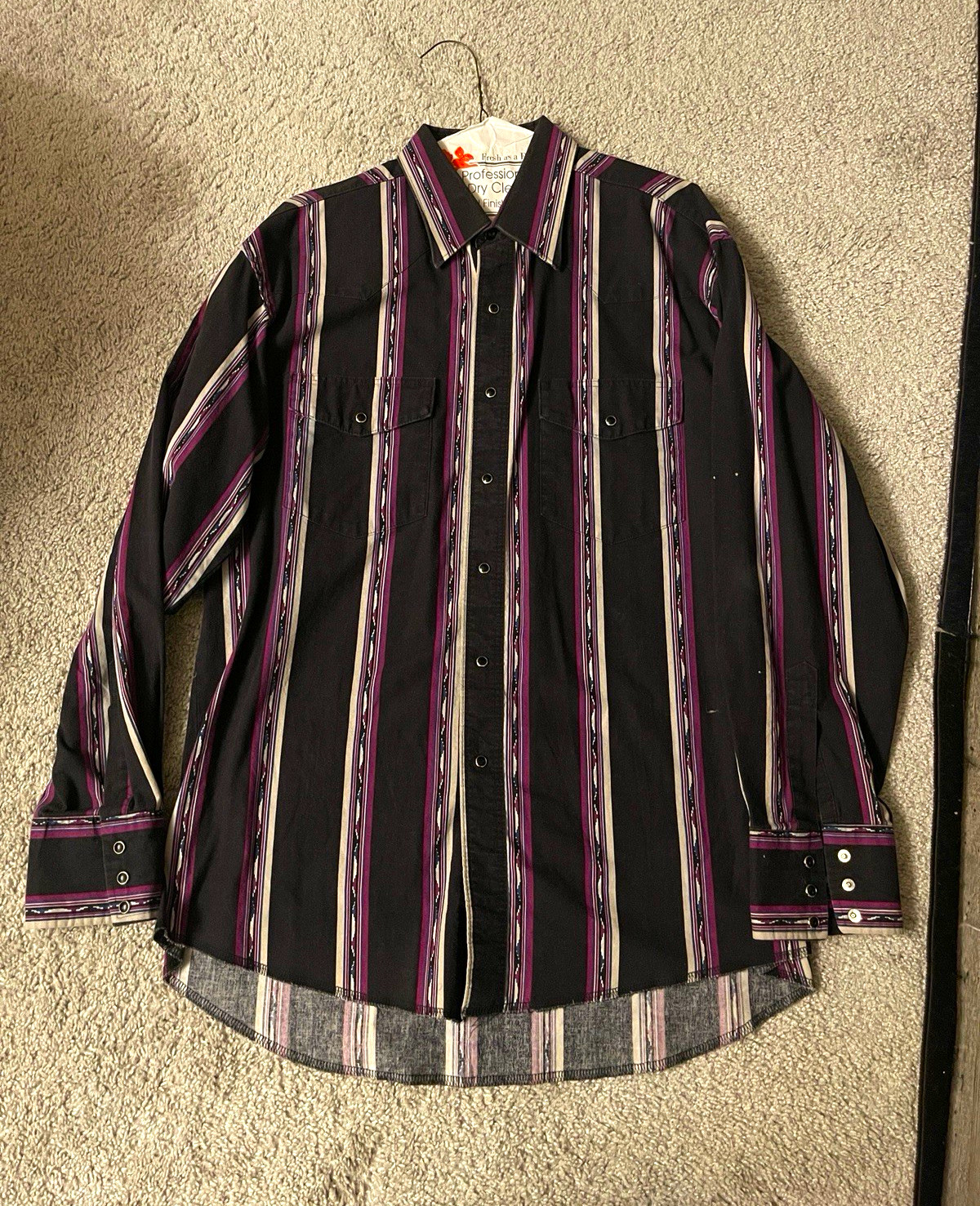 Wrangler Men’s Long Sleeve Striped Western Shirt Vintage Black Purple Wrangler Men’s Long Sleeve Striped Western Shirt Vintage Black Purple