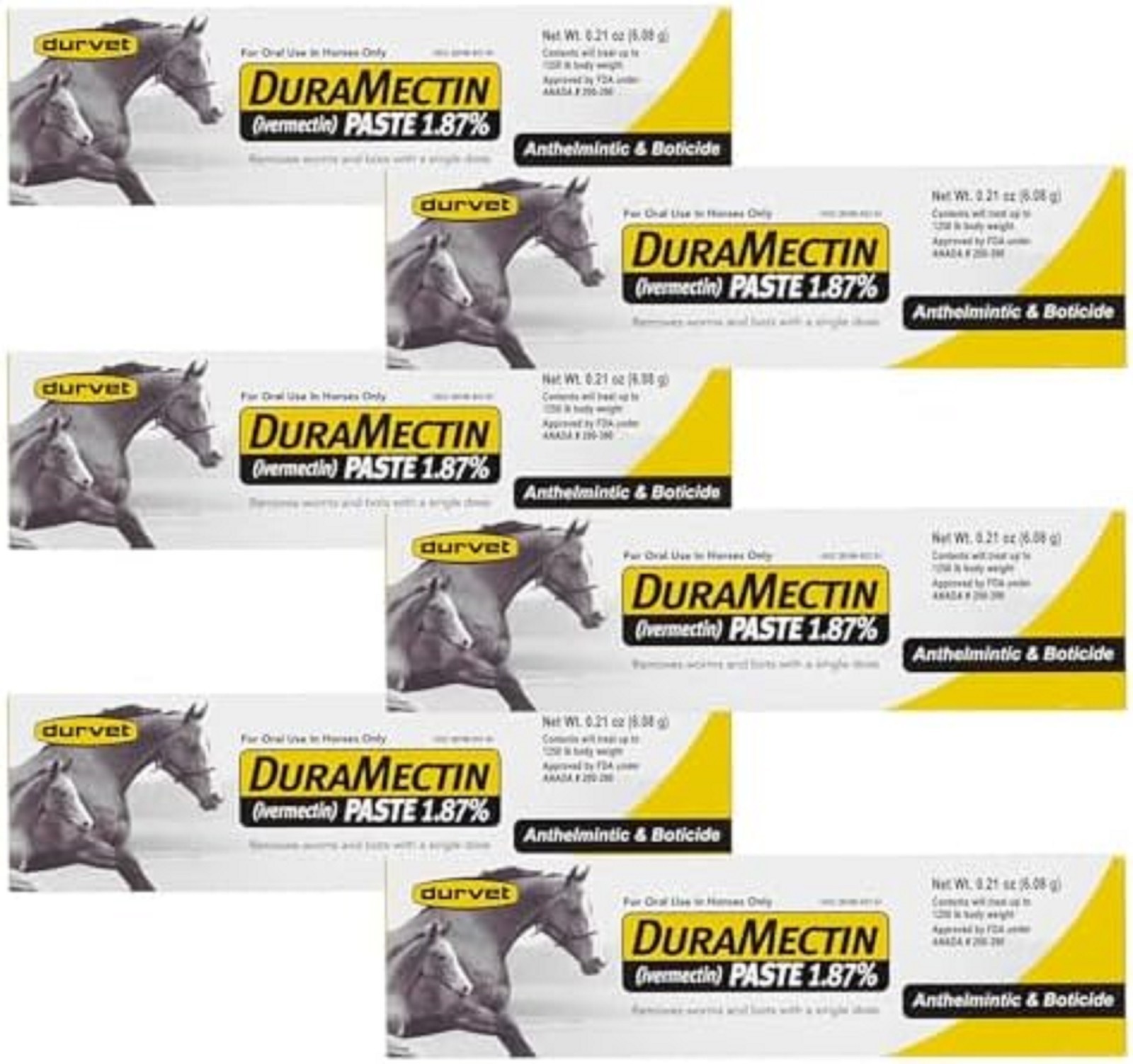 Equine Wormer Paste 6 Tubes Durvet Duramectin