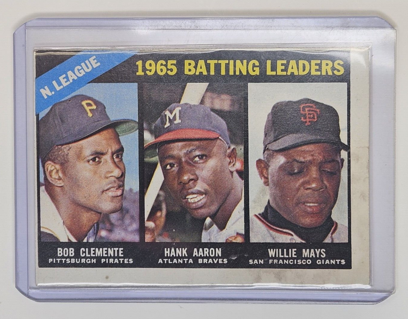 1966 Topps Baseball 1965 Batting Leaders #215 Clemente Aaron Mays 1966 Topps Baseball 1965 Batting Leaders #215 Clemente Aaron Mays