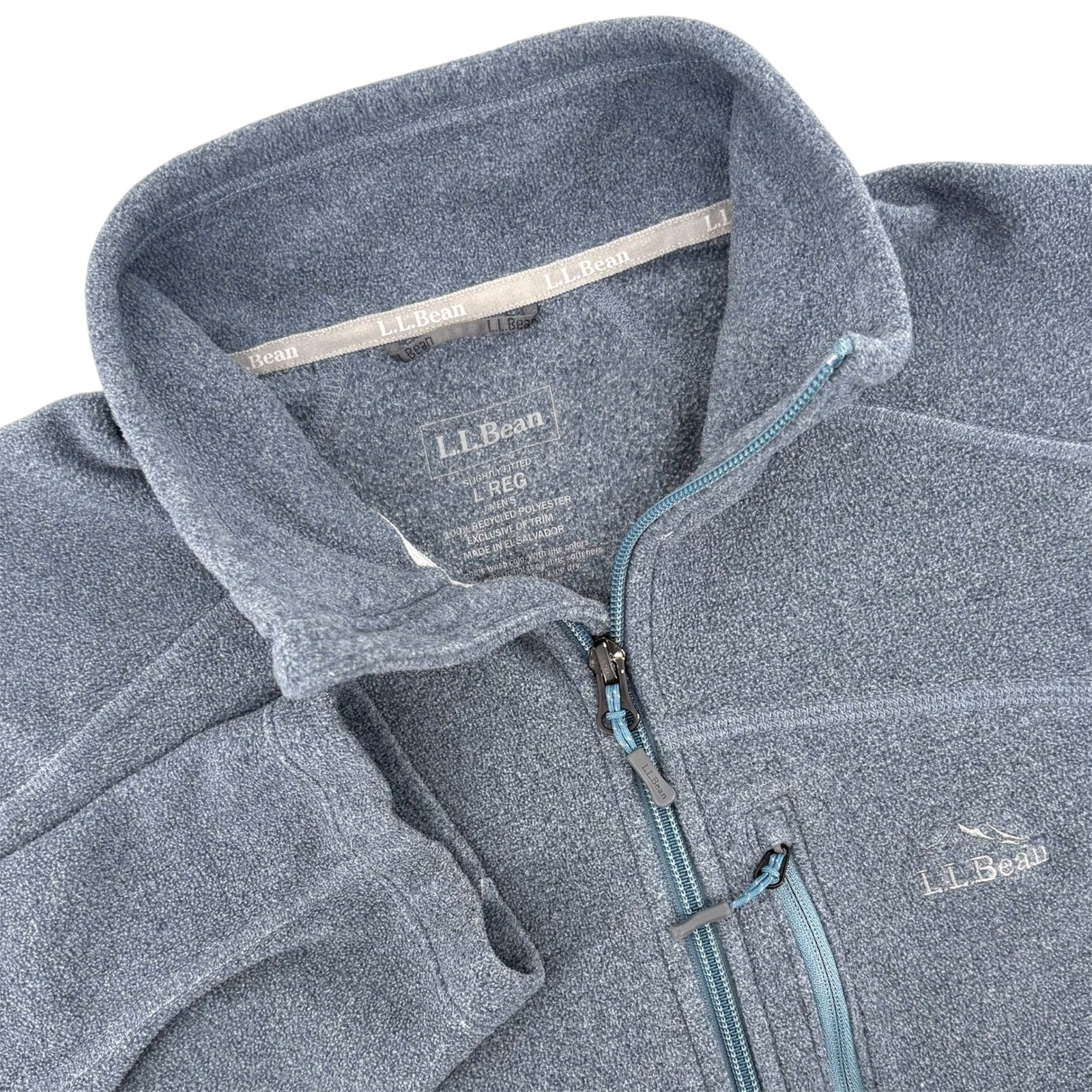 LL Bean Mens Full Zip Fleece Jacket Blue Gray Heathered 505090 Large Regular