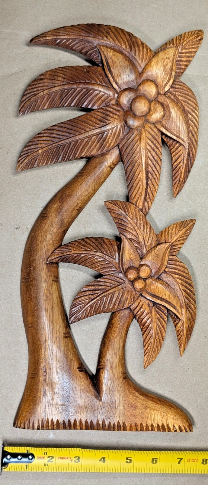 Vintage Hand Carved Mahogany Wood Palm Tree Wall Art Plaque Tropical Tiki Decor